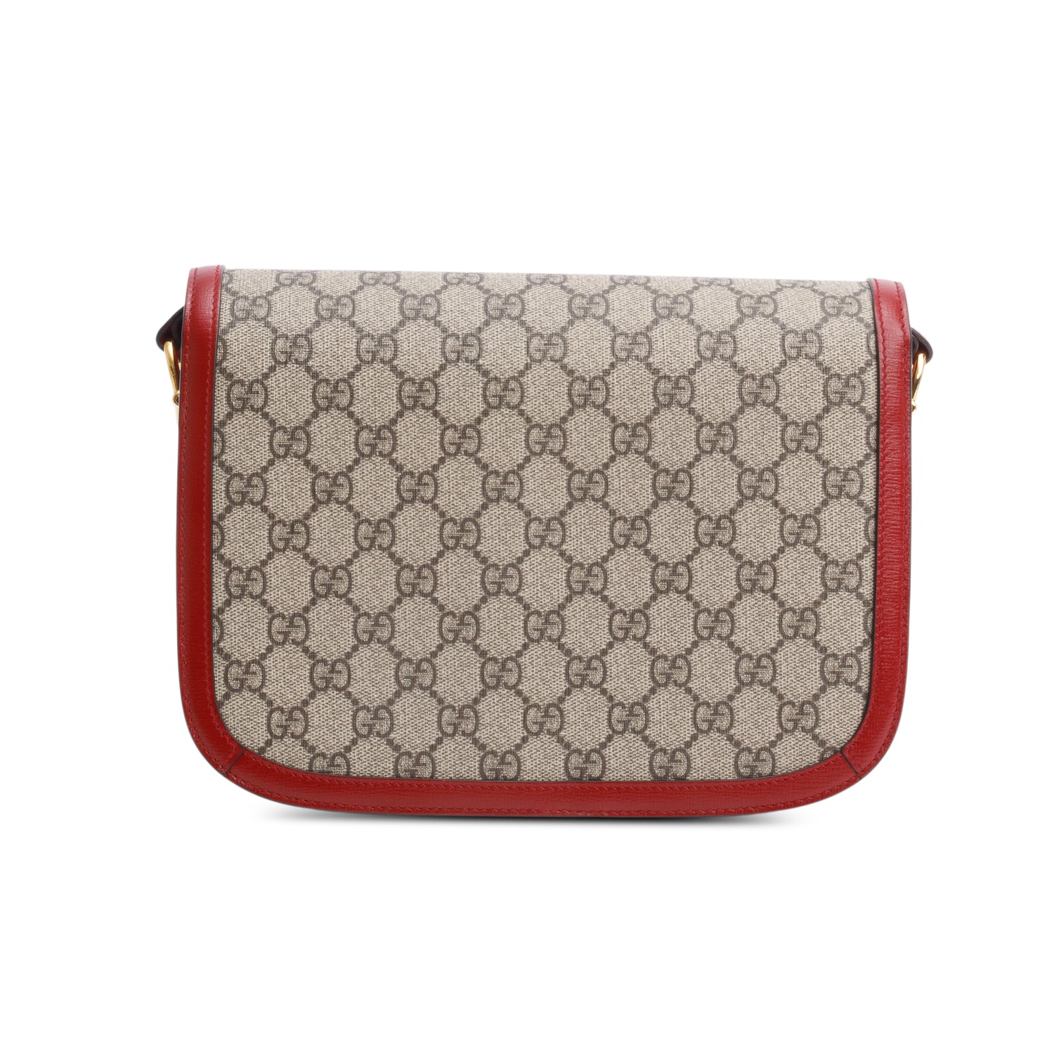 Gucci GG Supreme Canvas Red Leather Trim Horsebit 1955 Small Shoulder Bag