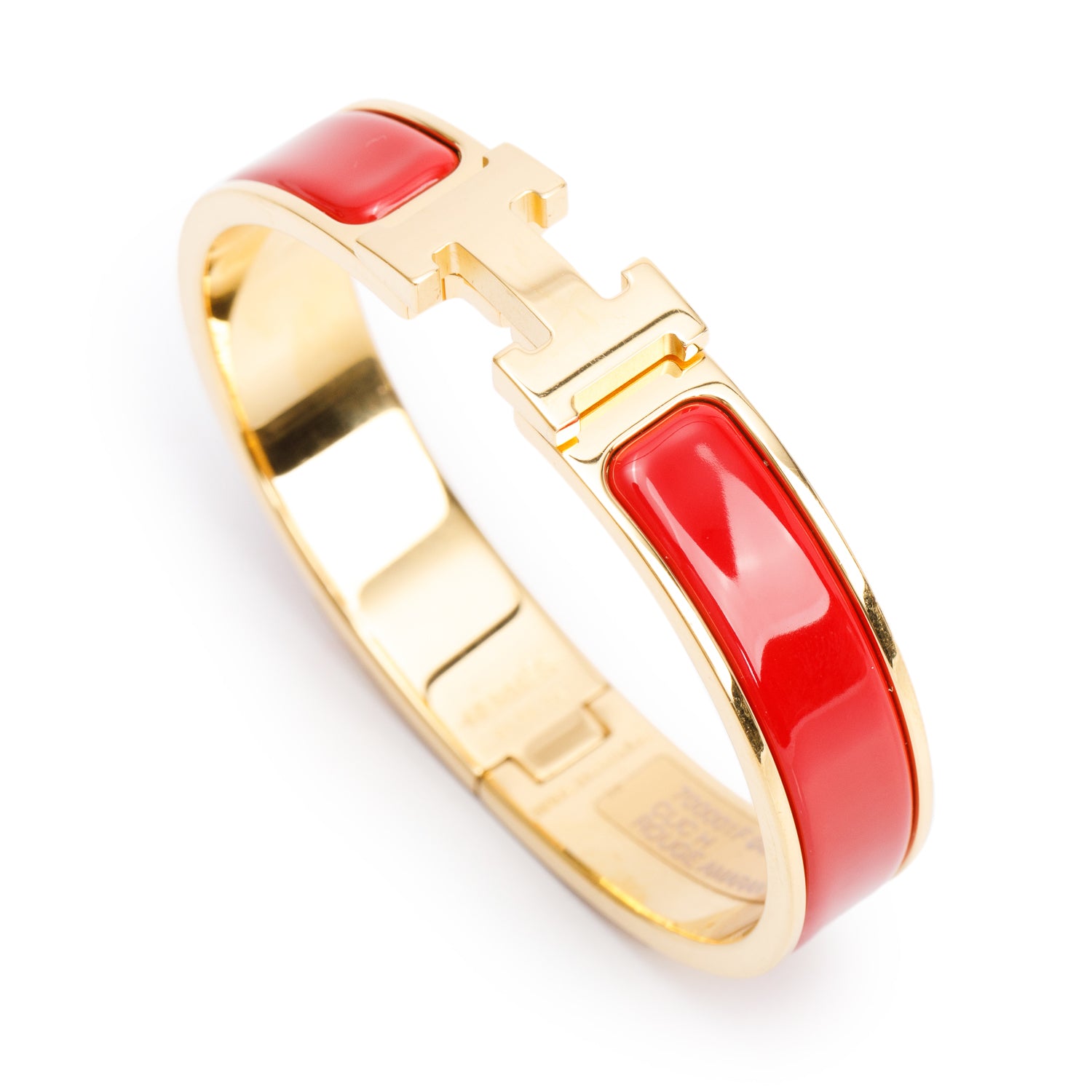 Hermes Gold-Plated Red Enamel 12 MM Clic H Bracelet