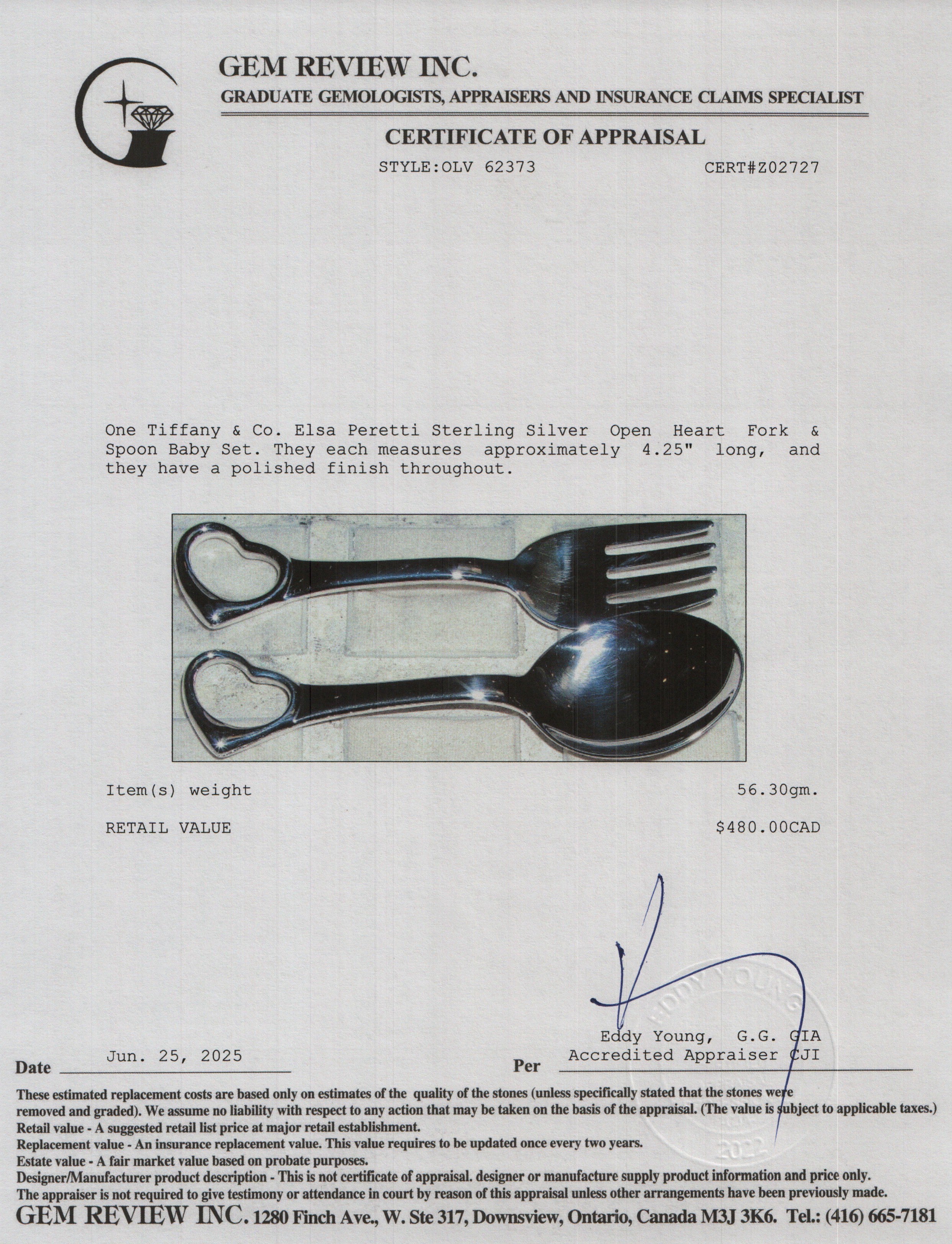 Tiffany & Co. Elsa Peretti Sterling Silver Open Heart Fork & Spoon Baby Set w/ Box