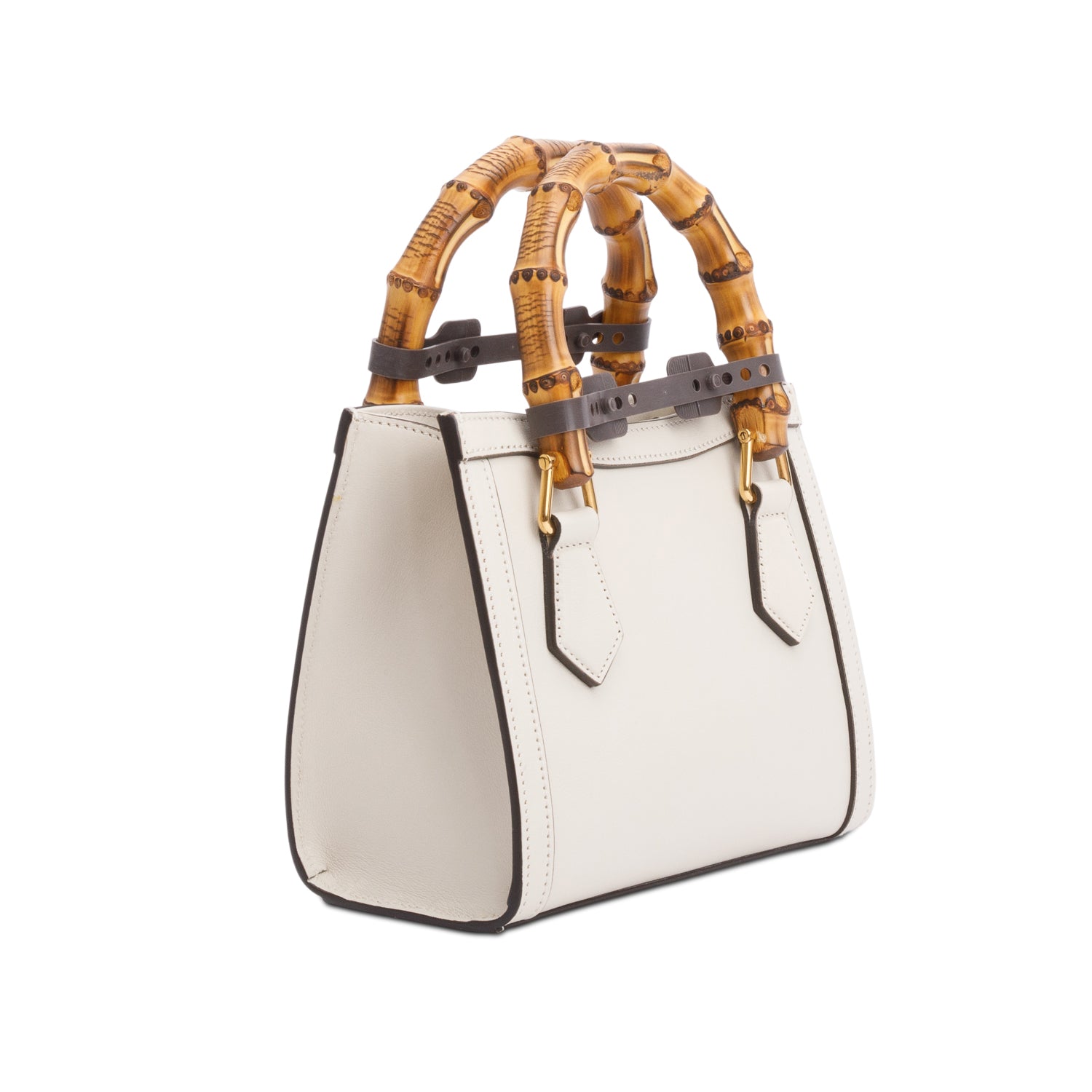 Gucci White Calfskin Leather Diana Small Tote Bag w/ Straps