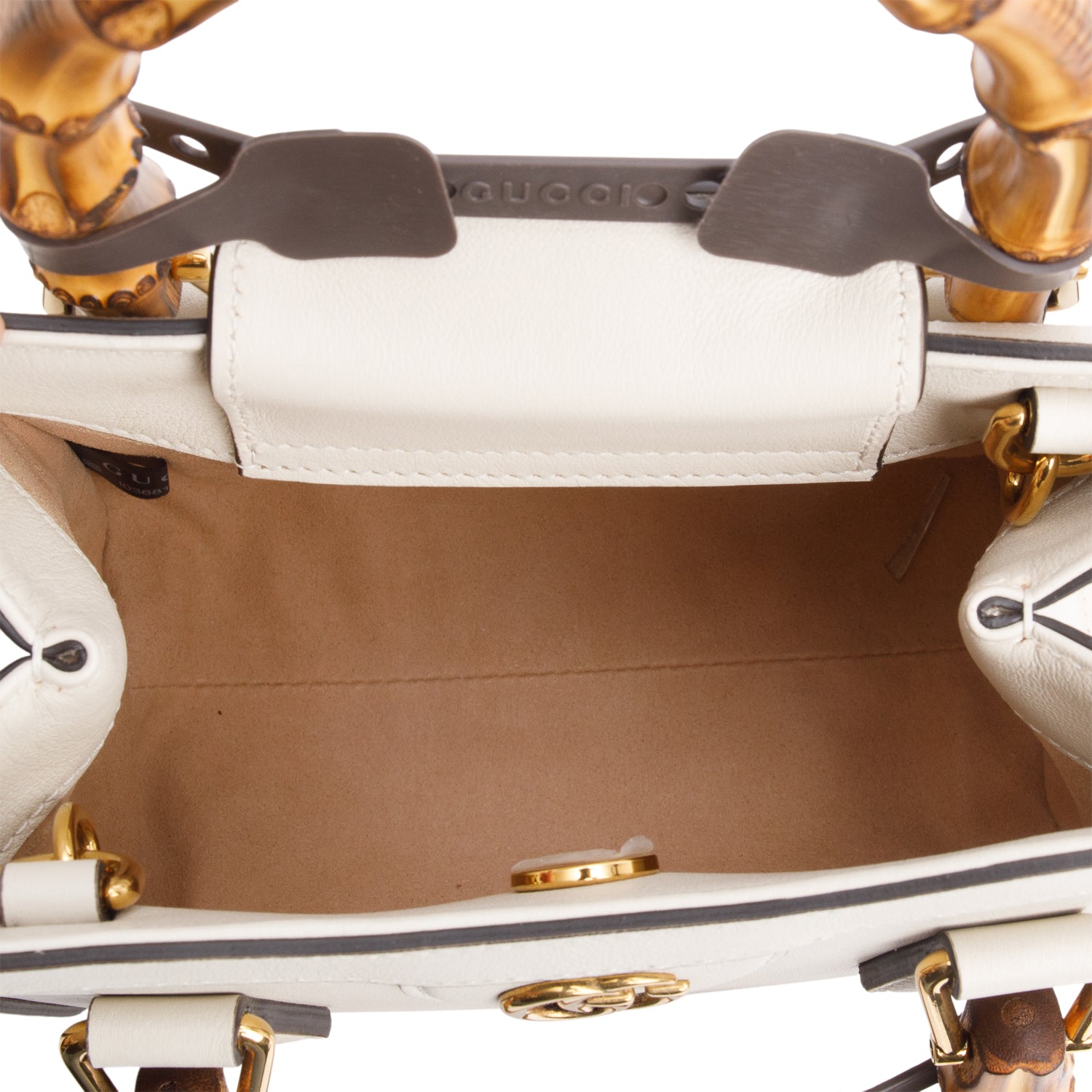 Gucci White Calfskin Leather Diana Small Tote Bag w/ Straps