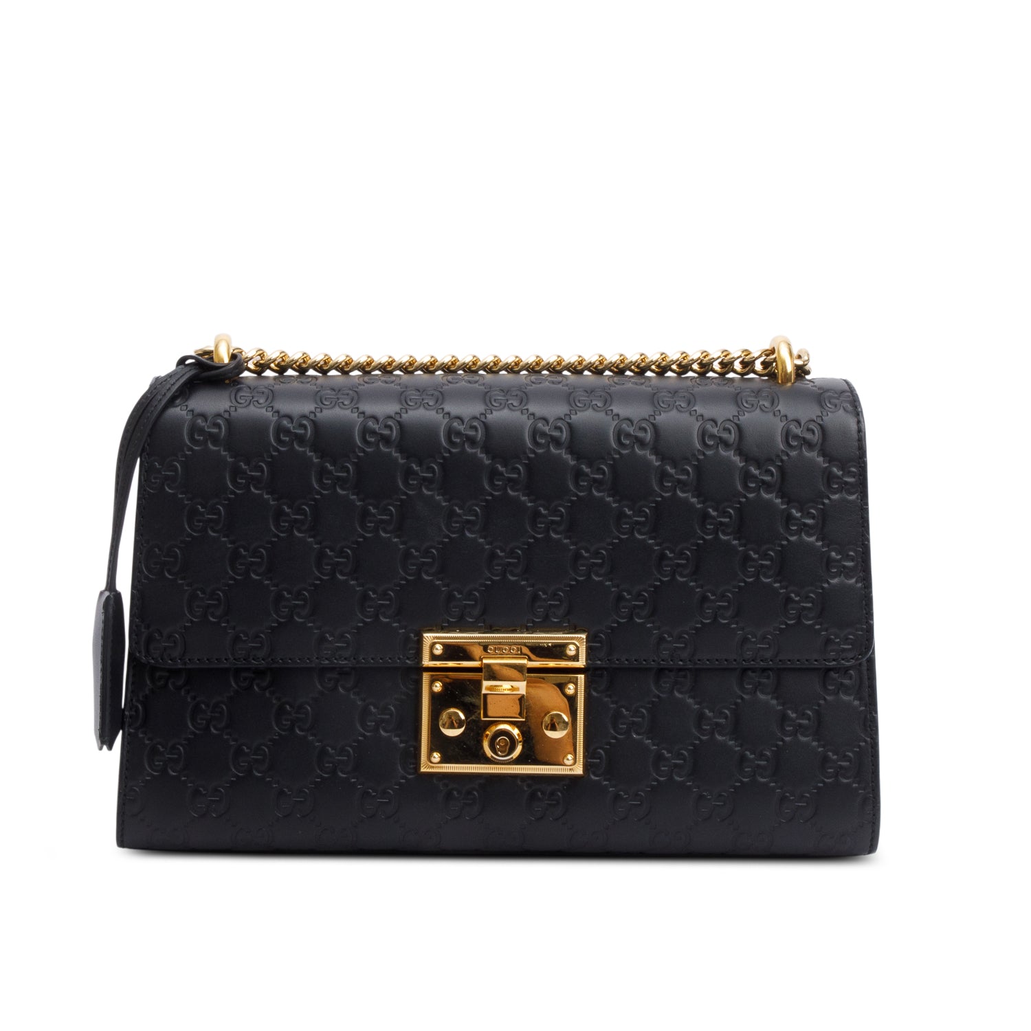 Gucci Black GG Signature Leather Medium Padlock Shoulder Bag
