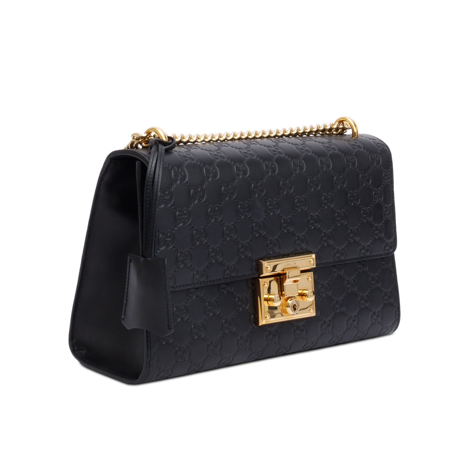 Gucci Black GG Signature Leather Medium Padlock Shoulder Bag