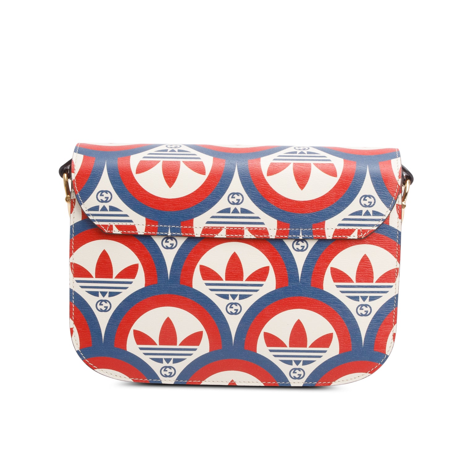 Gucci X Adidas Limited Edition Blue/Red Trefoil Printed Leather Horsebit 1955 Small Shoulder Bag