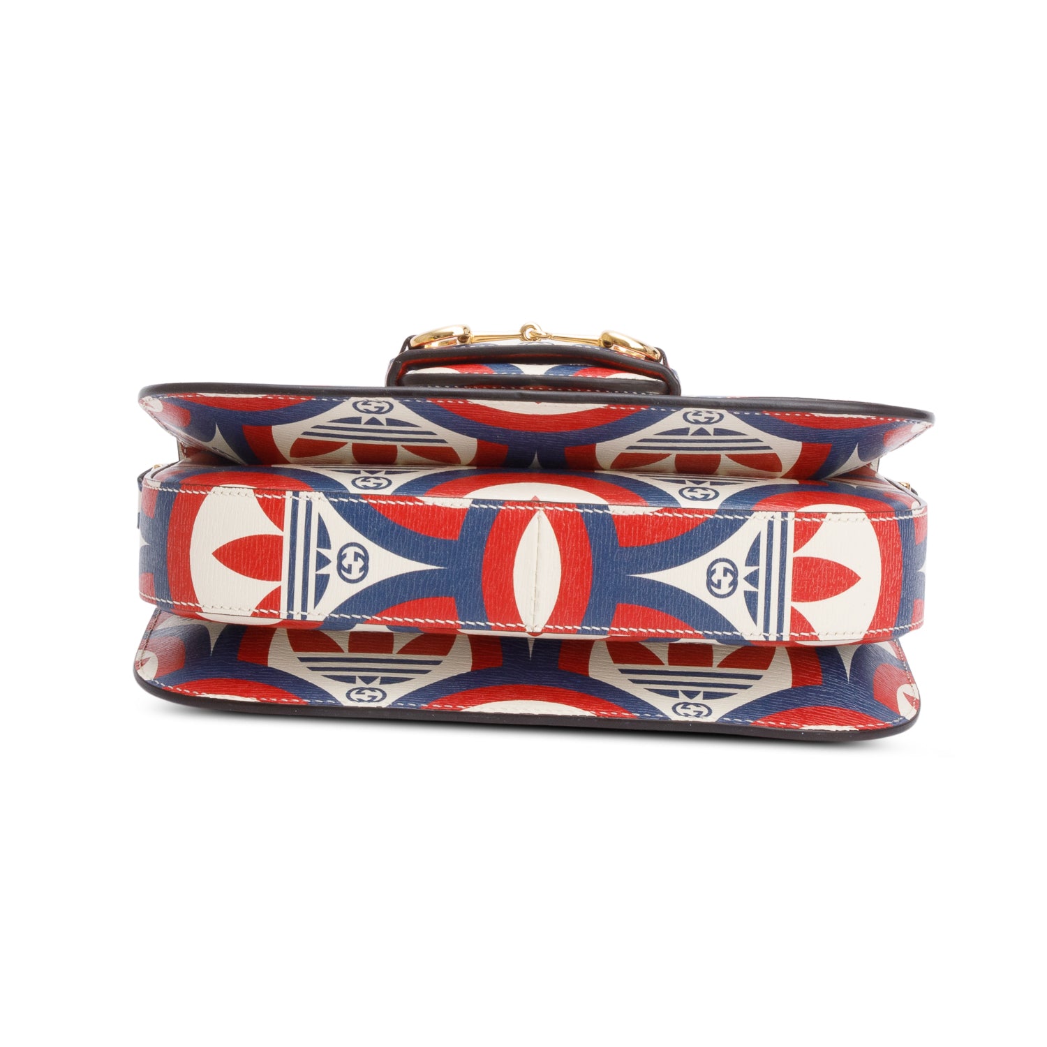 Gucci X Adidas Limited Edition Blue/Red Trefoil Printed Leather Horsebit 1955 Small Shoulder Bag