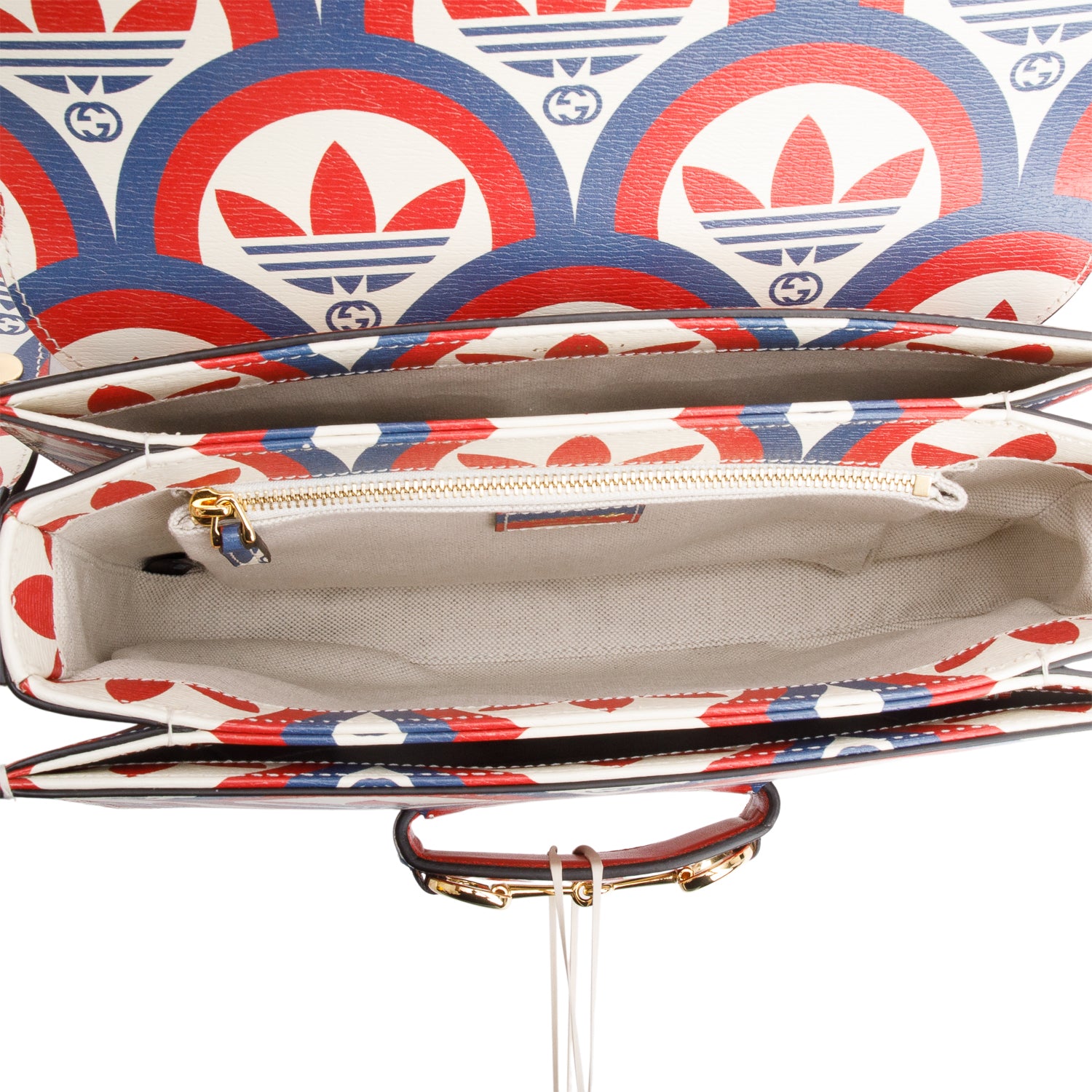 Gucci X Adidas Limited Edition Blue/Red Trefoil Printed Leather Horsebit 1955 Small Shoulder Bag