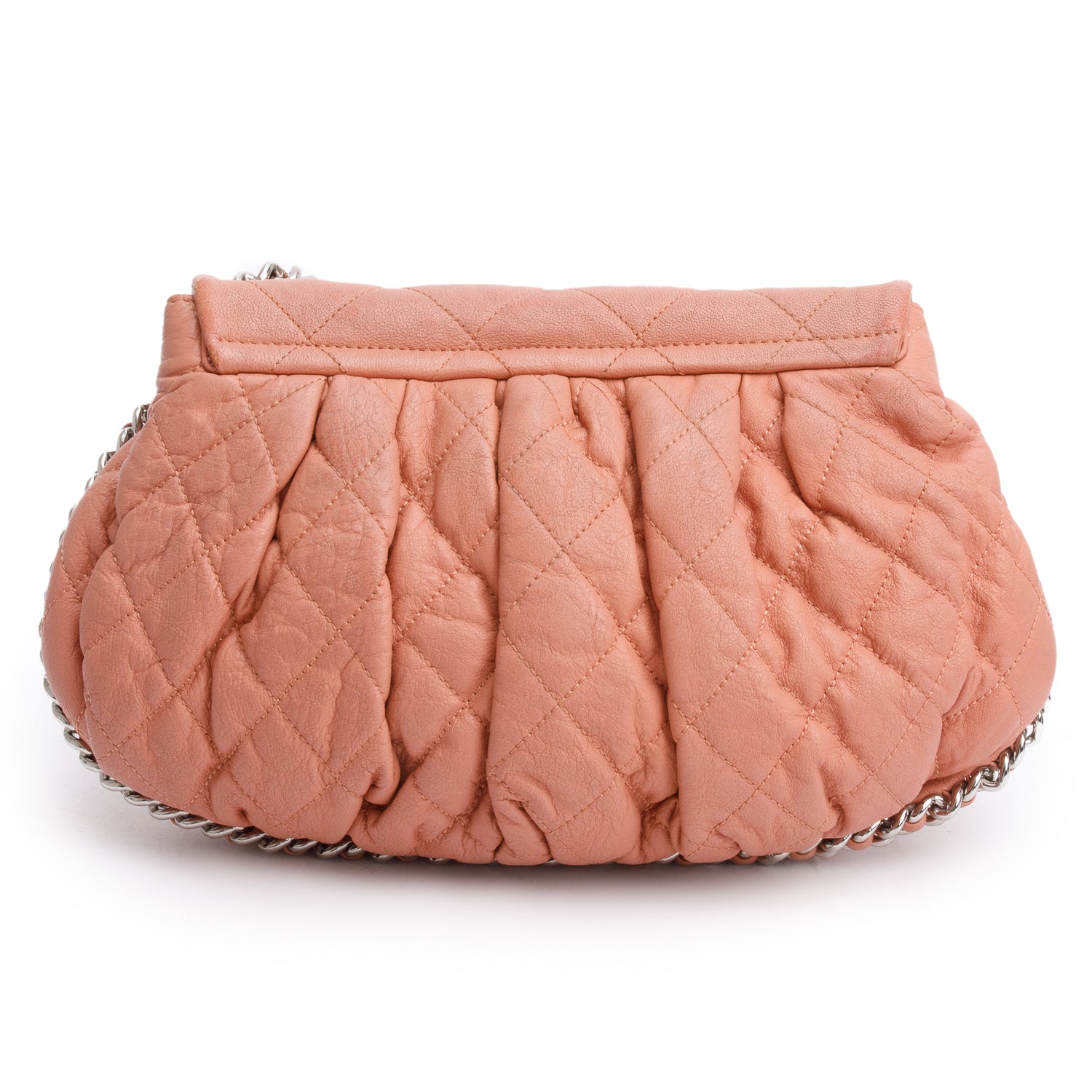 Chanel Pink Quilted Calfskin Leather Medium Chain Around Flap Bag w/ Authenticity Card