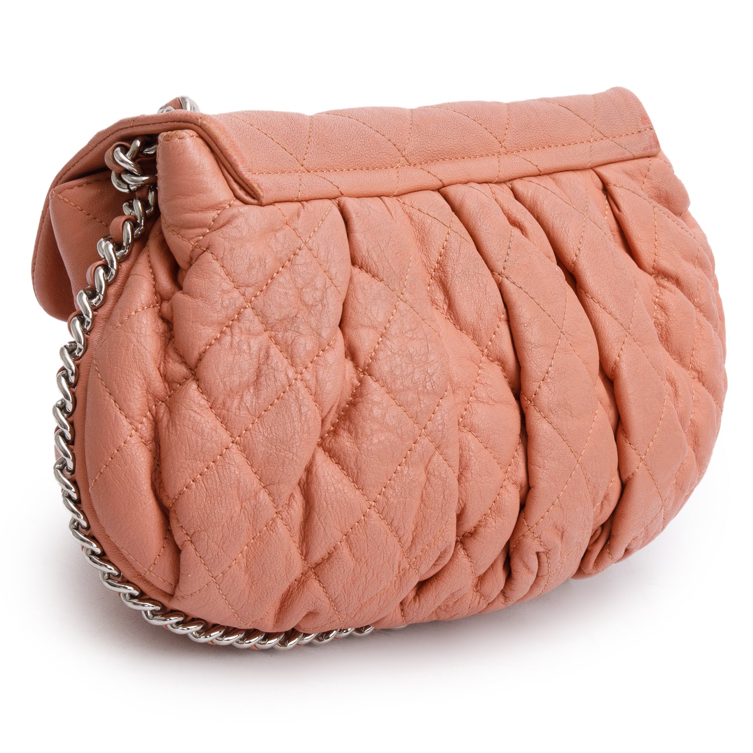 Chanel Pink Quilted Calfskin Leather Medium Chain Around Flap Bag w/ Authenticity Card
