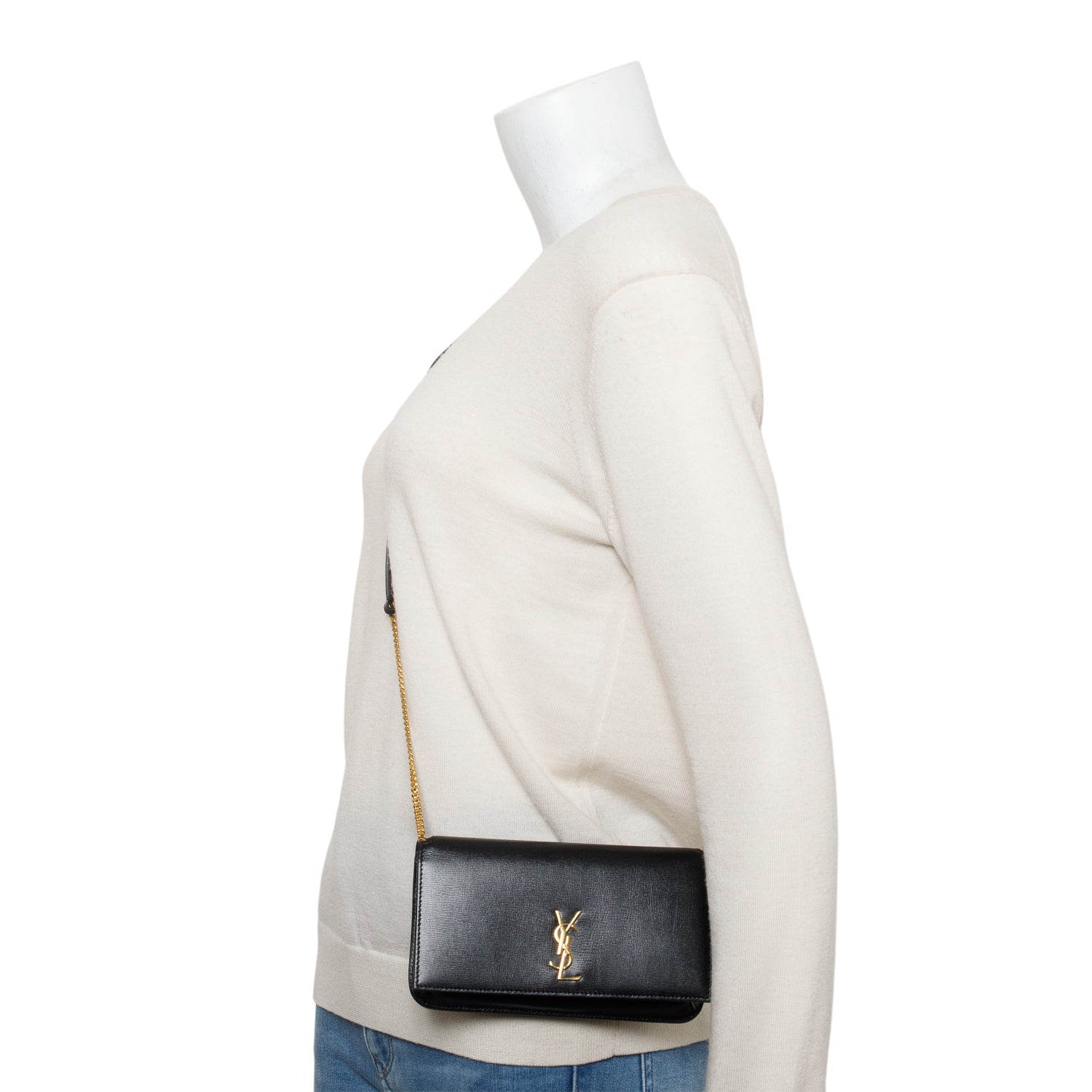 Saint Laurent 2023 Black Calfskin Leather Cassandre Phone Holder