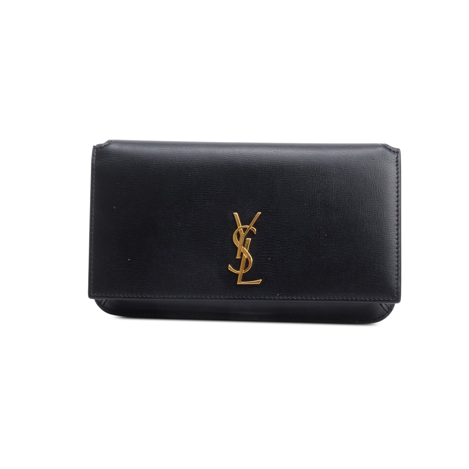 Saint Laurent 2023 Black Calfskin Leather Cassandre Phone Holder