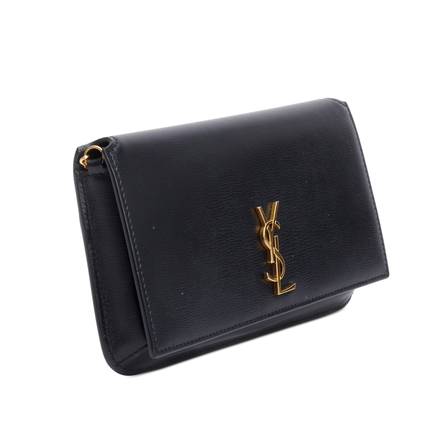 Saint Laurent 2023 Black Calfskin Leather Cassandre Phone Holder