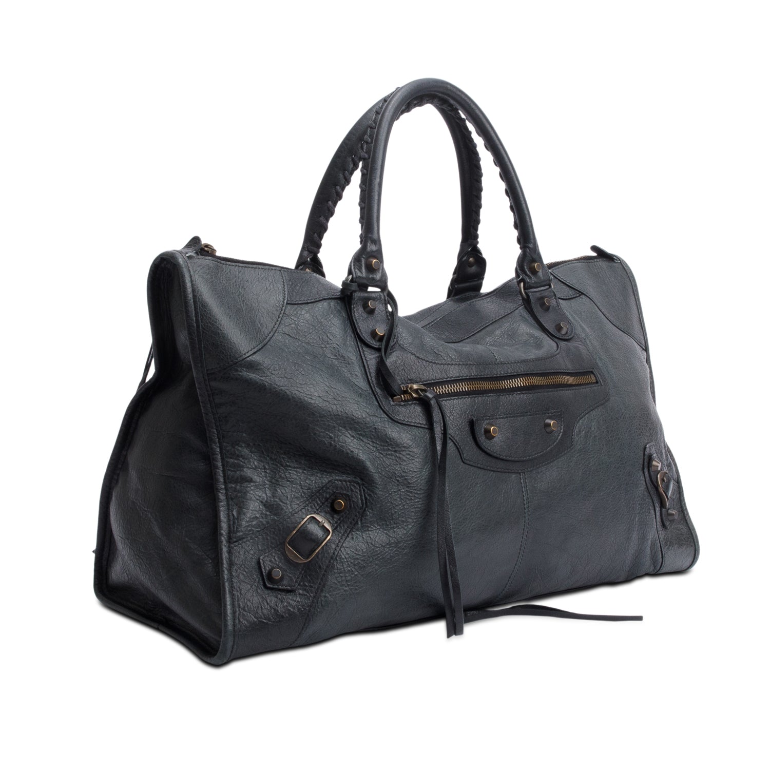 Balenciaga Dark Green Agneu Leather Motocross Classic Work Bag