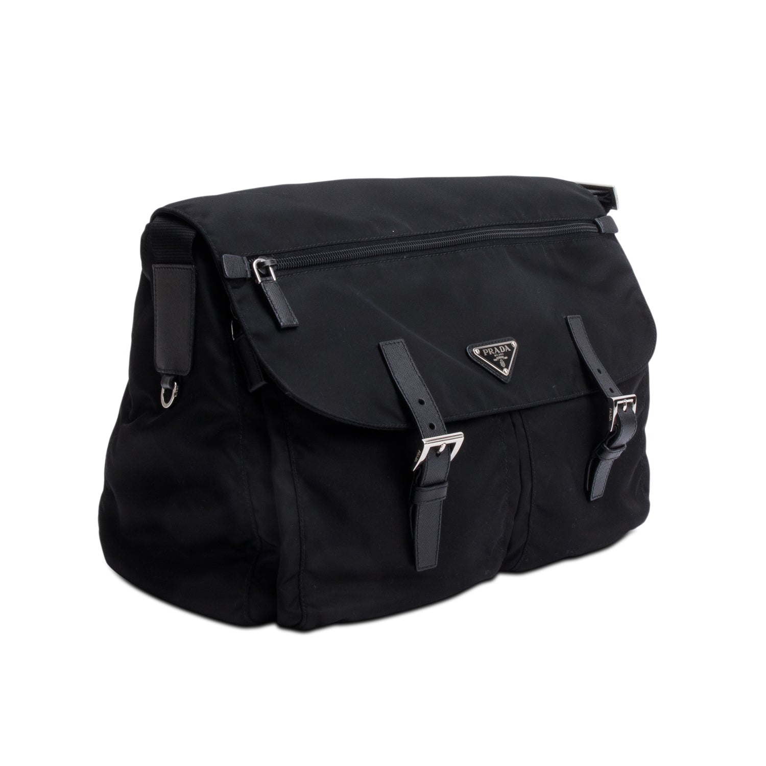 Prada Black Nylon Vela Sport Buckle Messenger Bag w/ Authenticity Card
