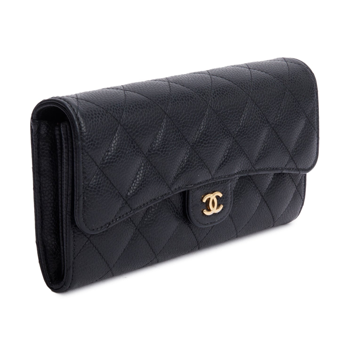 Chanel Black Caviar Leather Classic Long Flap Wallet