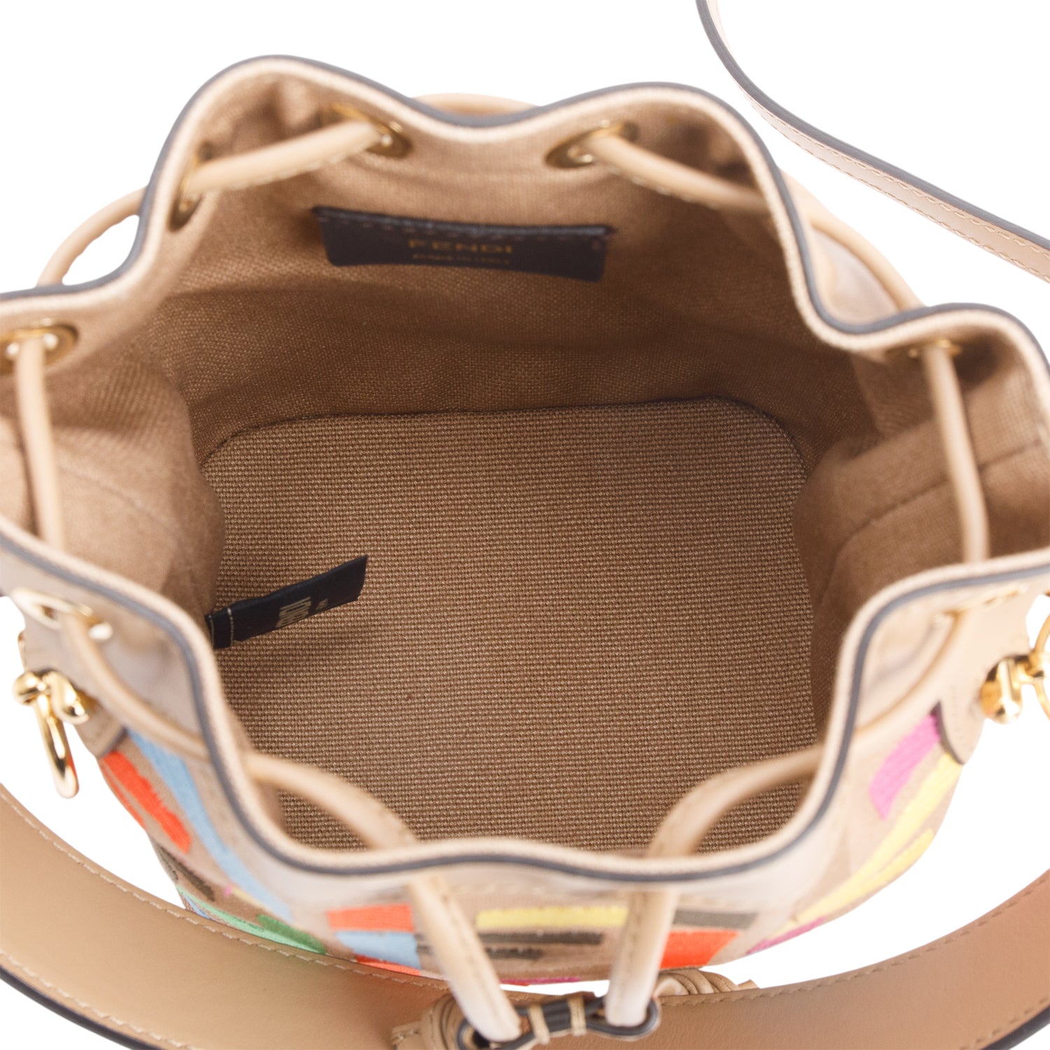 Fendi Beige/Multicolor FF Embroidered Canvas F is Fendi Mini Mon Tresor Bucket Bag w/ Strap