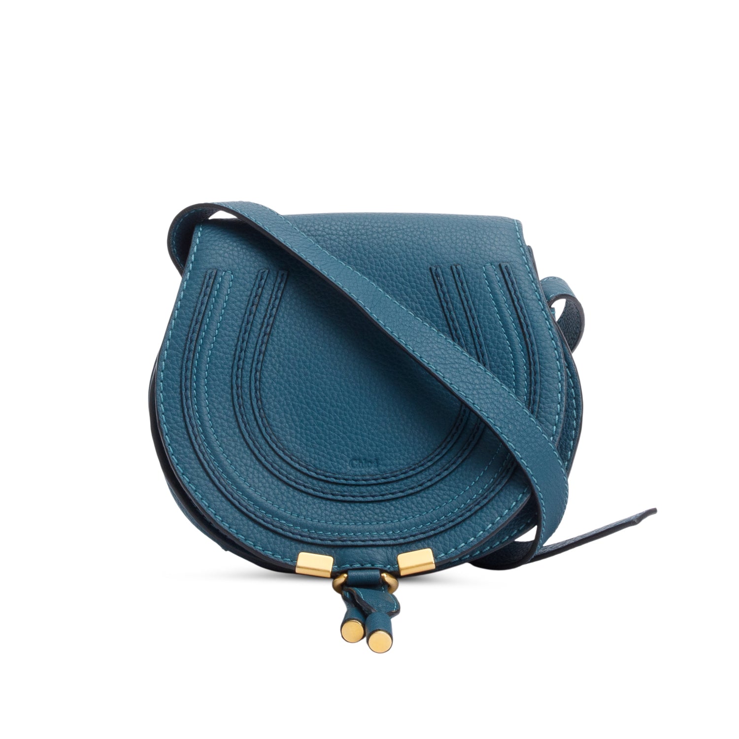 Chloe Teal Calfskin Leather Small Marcie Crossbody Bag