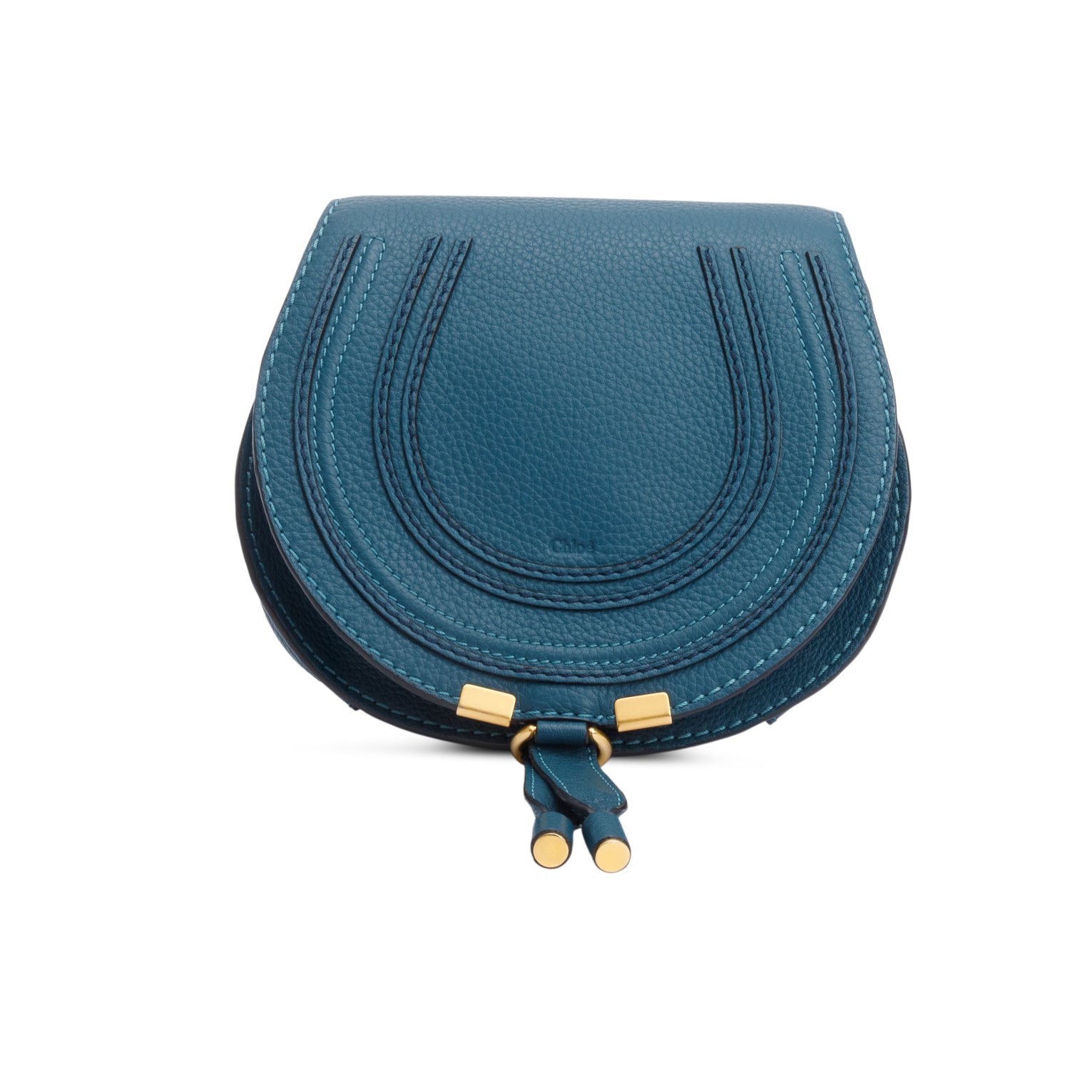 Chloe Teal Calfskin Leather Small Marcie Crossbody Bag