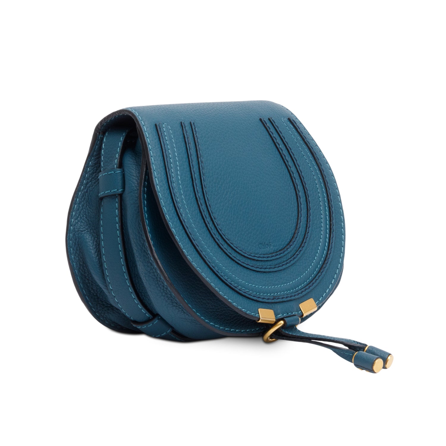 Chloe Teal Calfskin Leather Small Marcie Crossbody Bag