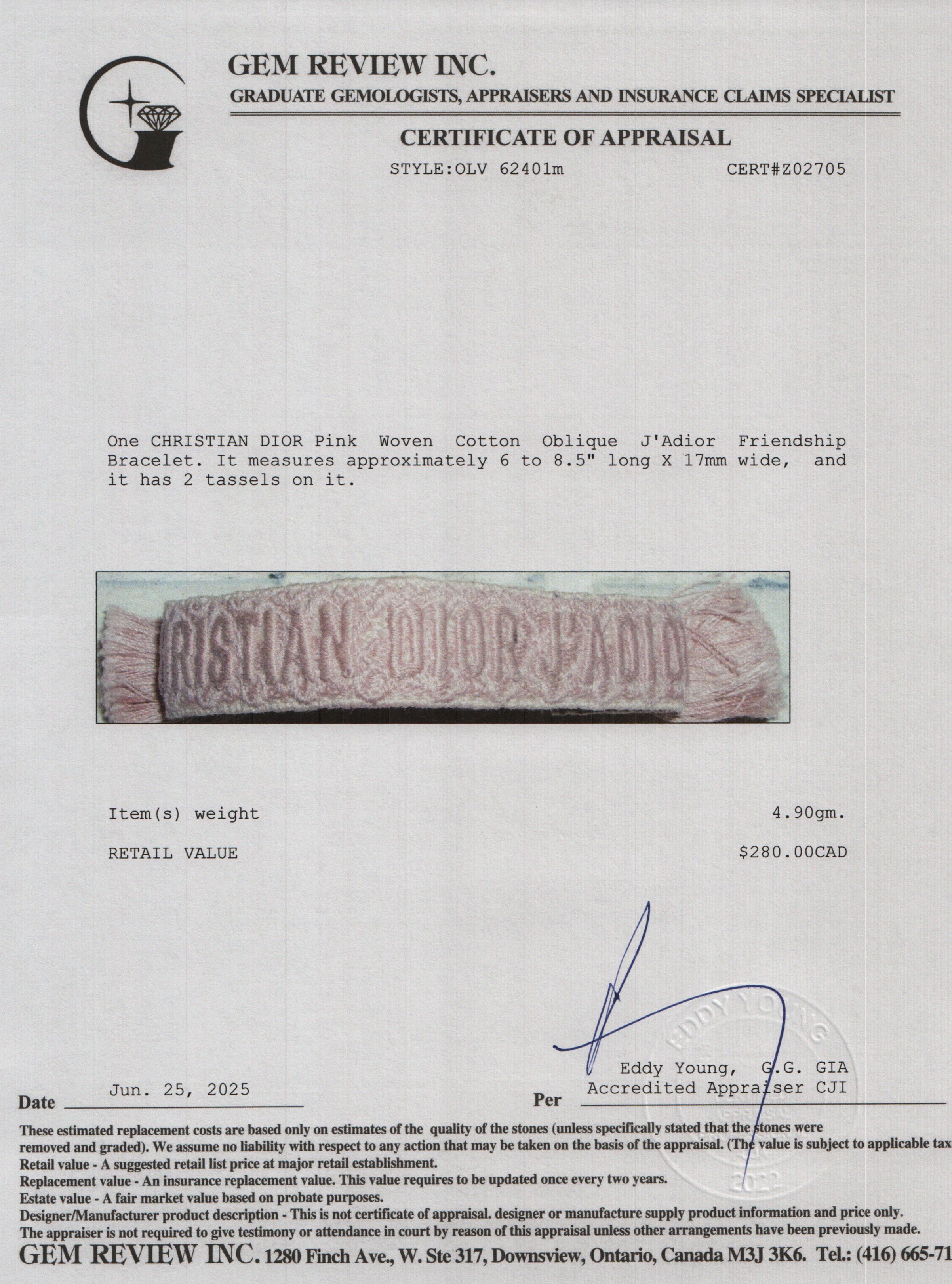 Christian Dior Pink Woven Cotton Oblique J'Adior Friendship Bracelet