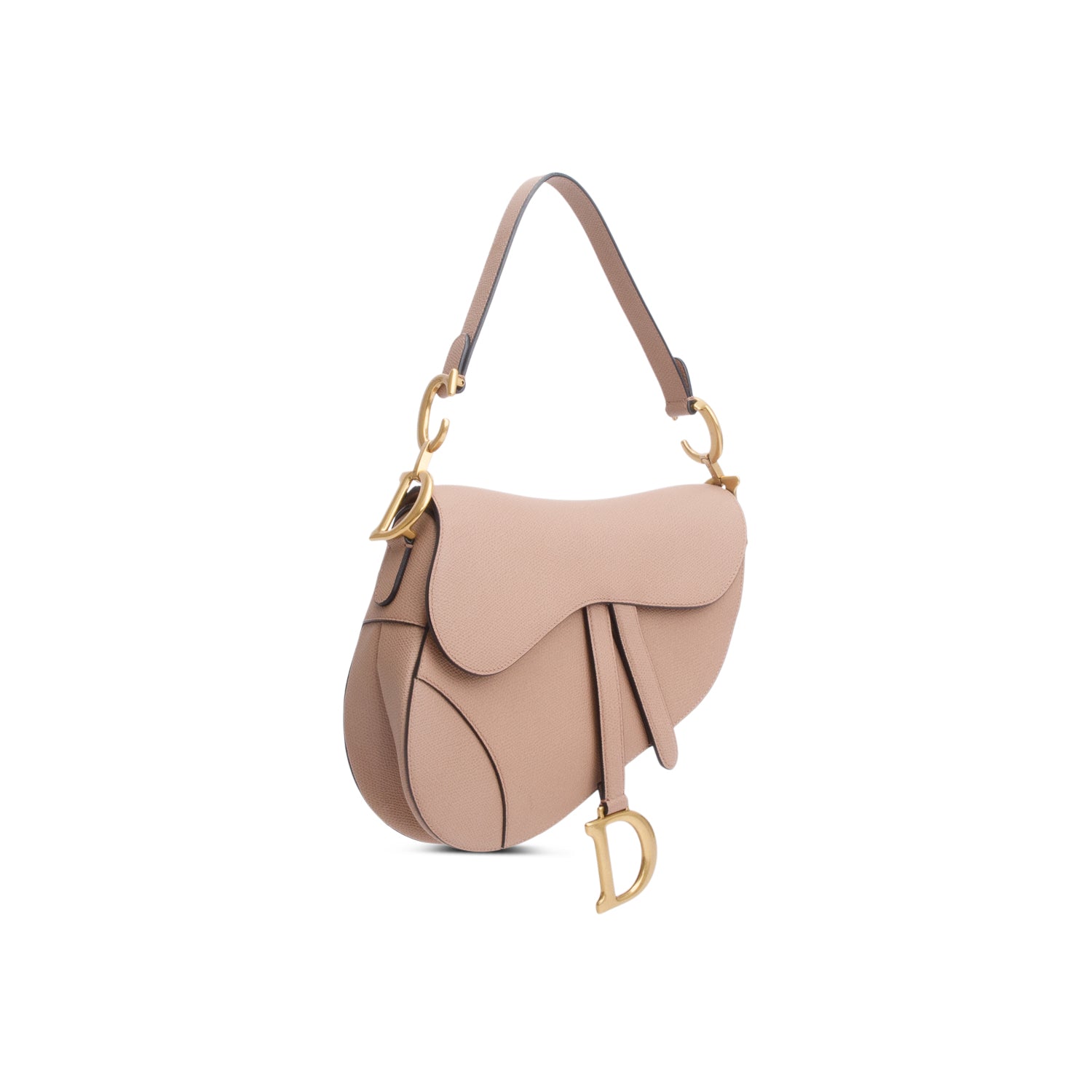 Christian Dior 2020 Beige Grained Calfskin Leather Medium Saddle Bag w/ Authenticity Card