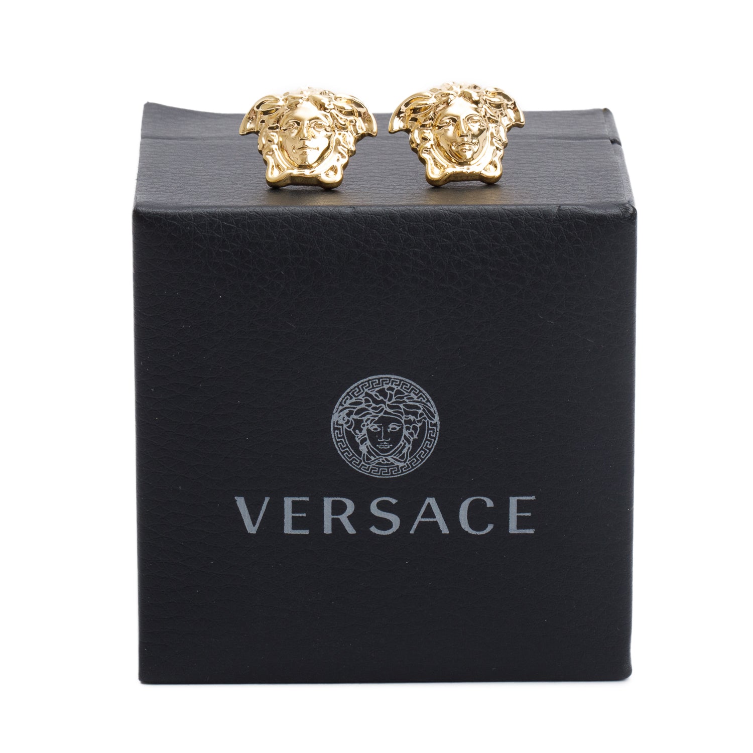 Versace Gold Plated Medusa Head Earrings w/ Box