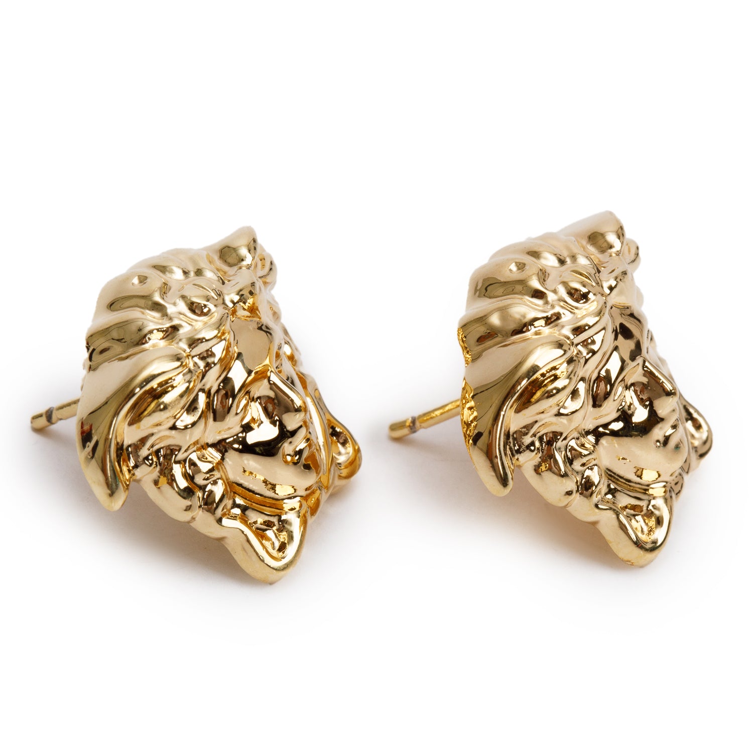 Versace Gold Plated Medusa Head Earrings w/ Box