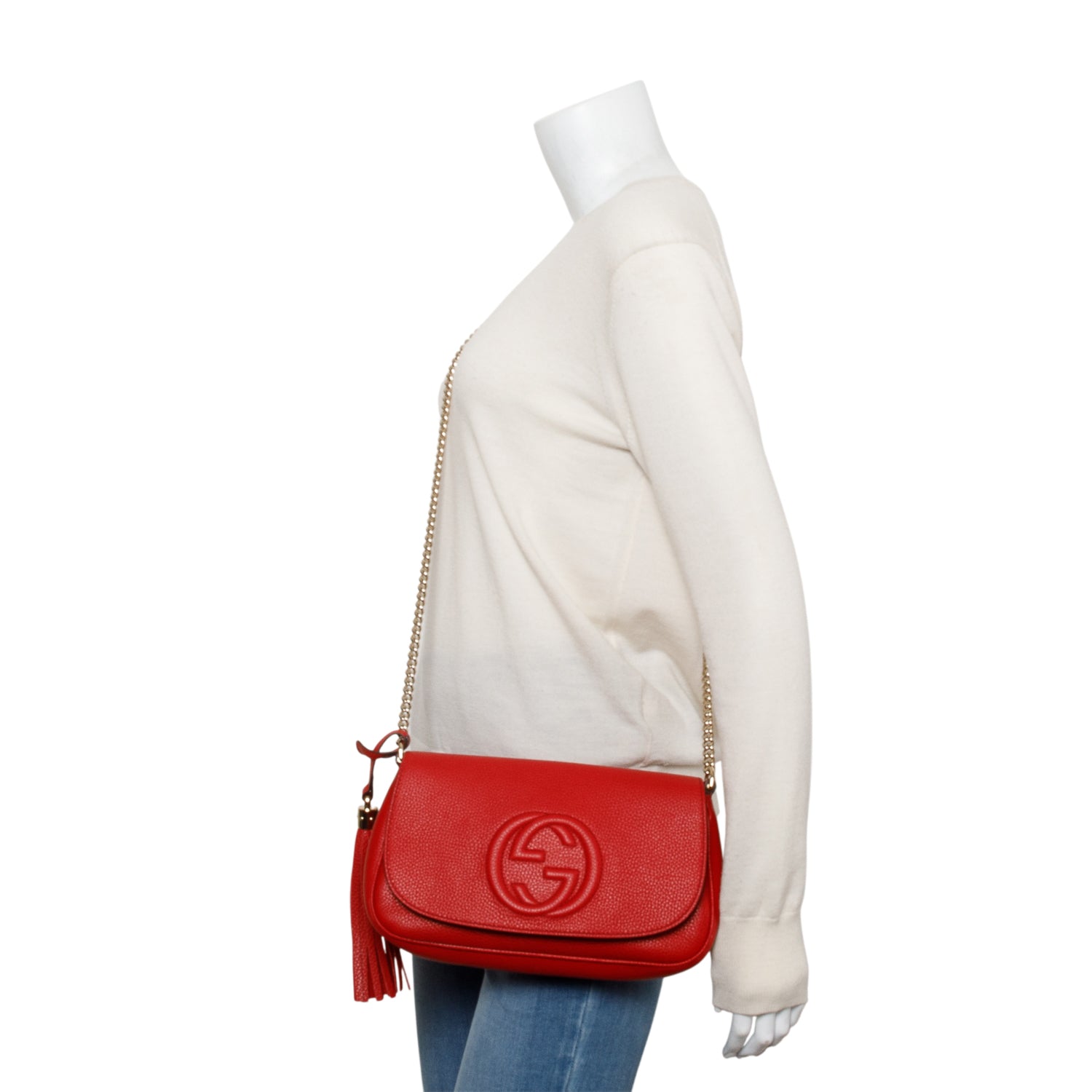 Gucci Red Leather Medium Soho Flap Chain Crossbody Bag