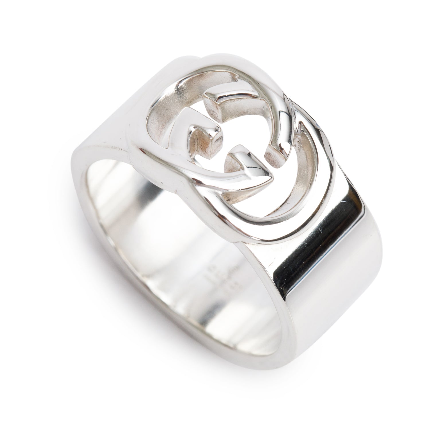 Gucci Sterling Silver Interlocking G Wide Ring, Size 20 9