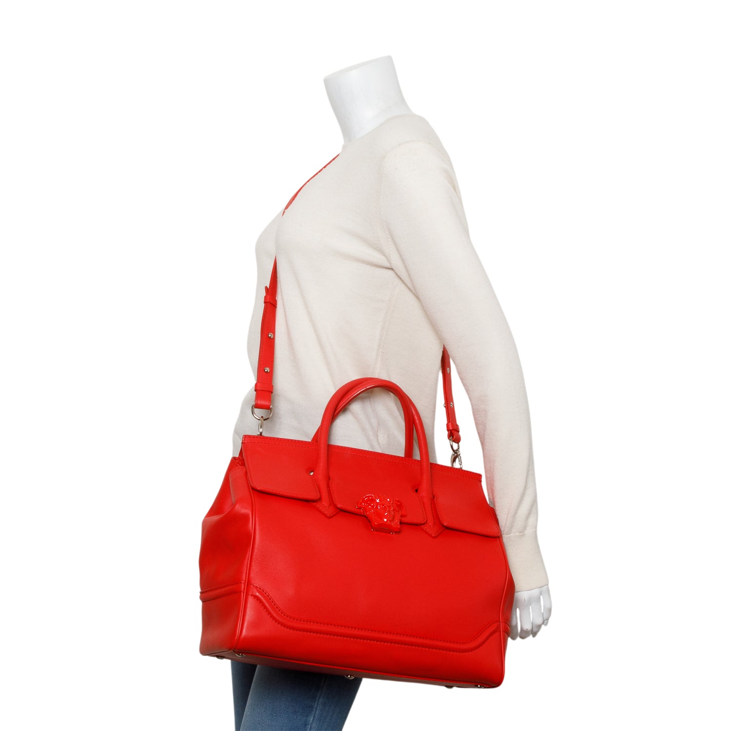 Versace Red Leather Large Palazzo Medusa Empire Bag w/ Strap