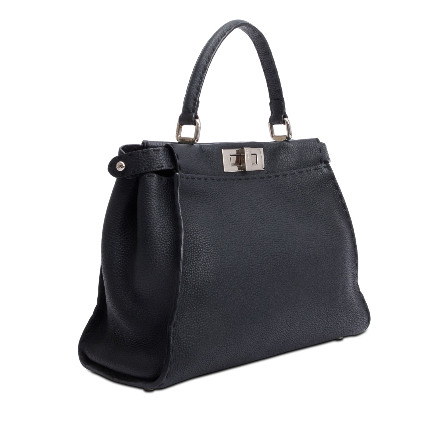 Fendi Black Leather Romano Selleria Medium Peekaboo Bag w/ Strap