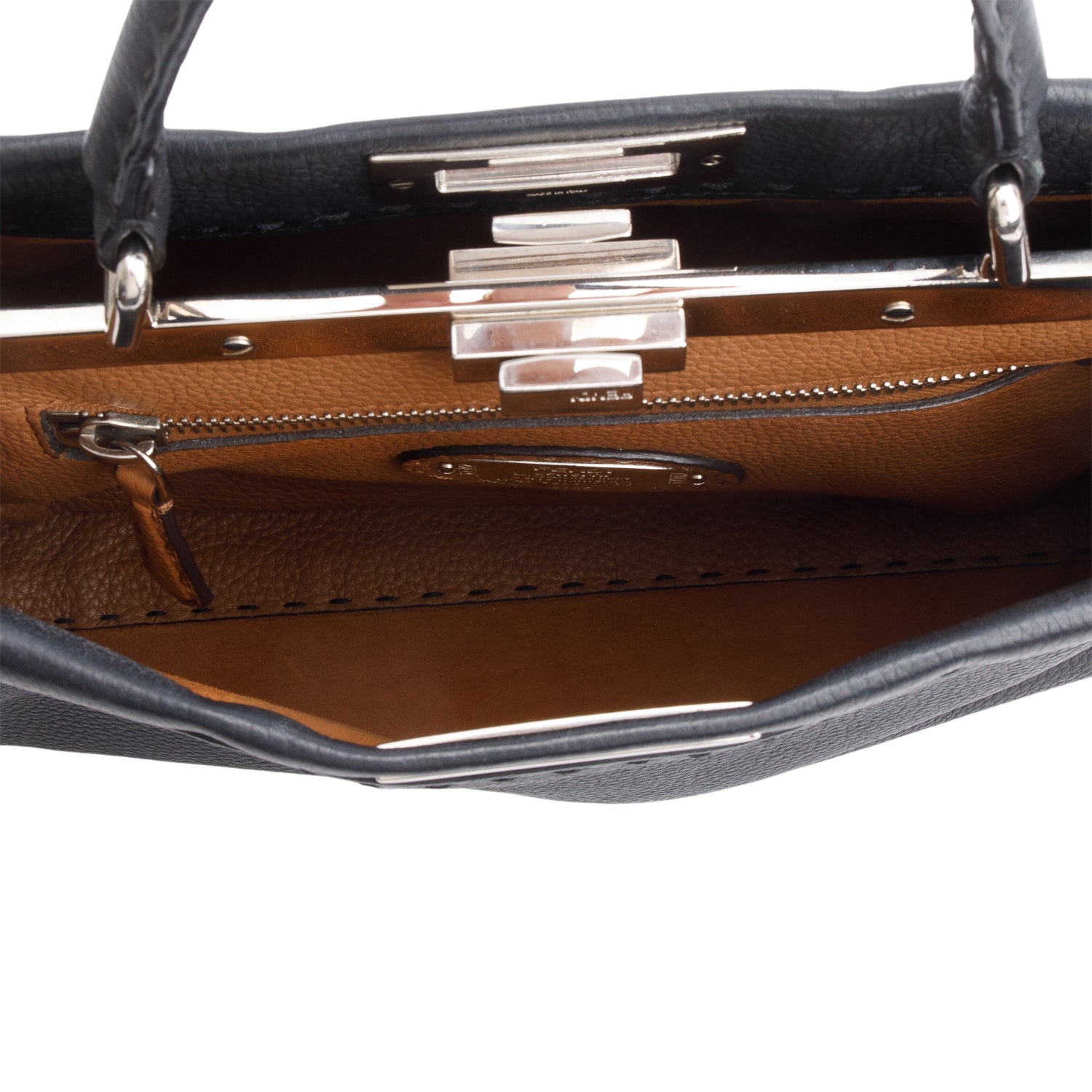 Fendi Black Leather Romano Selleria Medium Peekaboo Bag w/ Strap