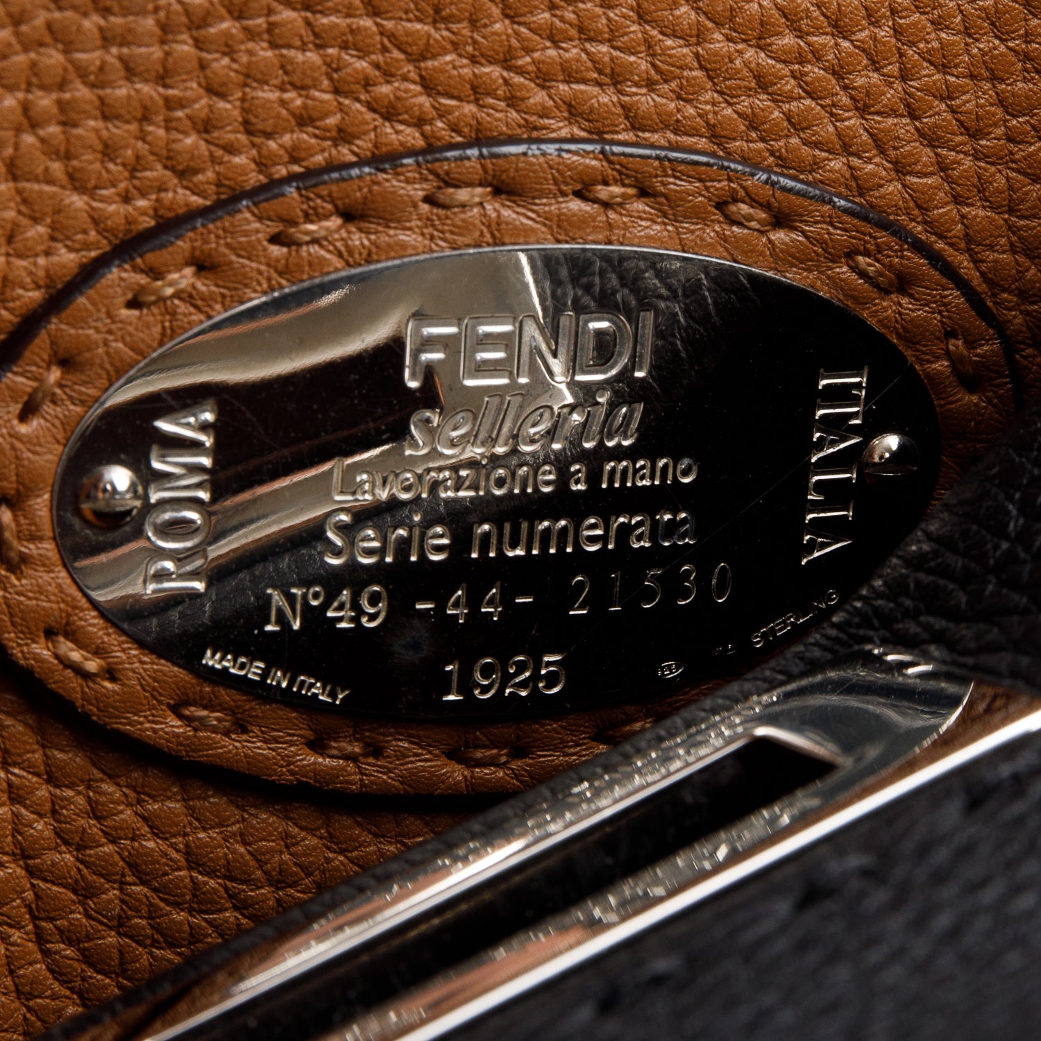 Fendi Black Leather Romano Selleria Medium Peekaboo Bag w/ Strap