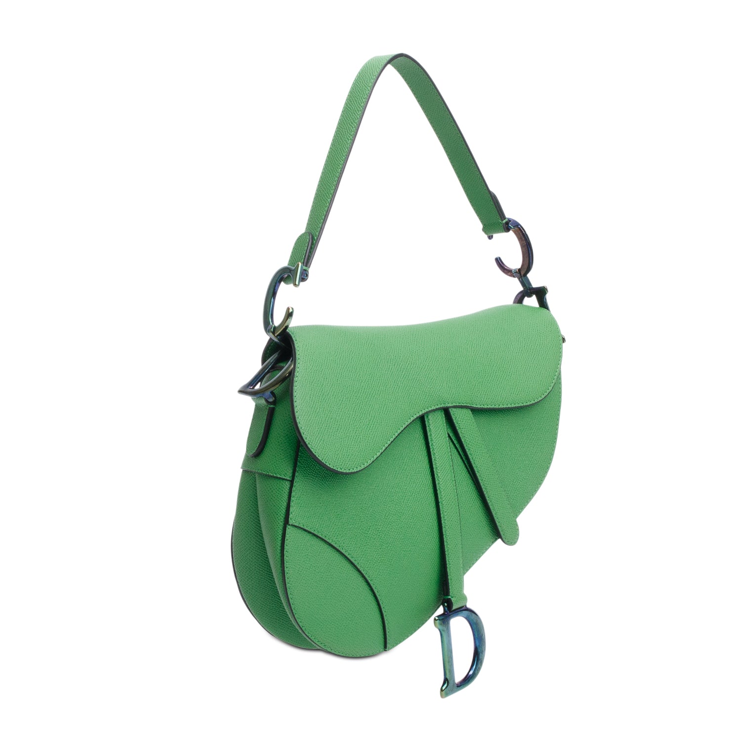 Christian Dior 2021 Green Grained Calfskin Leather Medium Saddle Bag