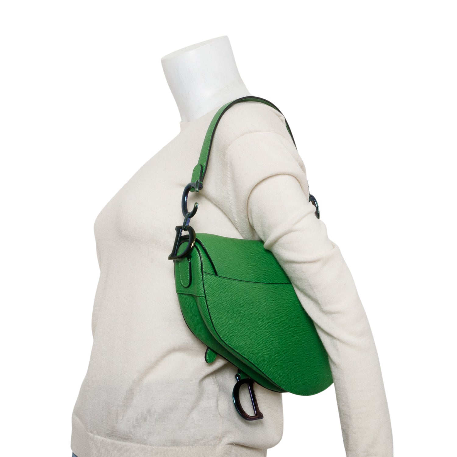 Christian Dior 2021 Green Grained Calfskin Leather Medium Saddle Bag