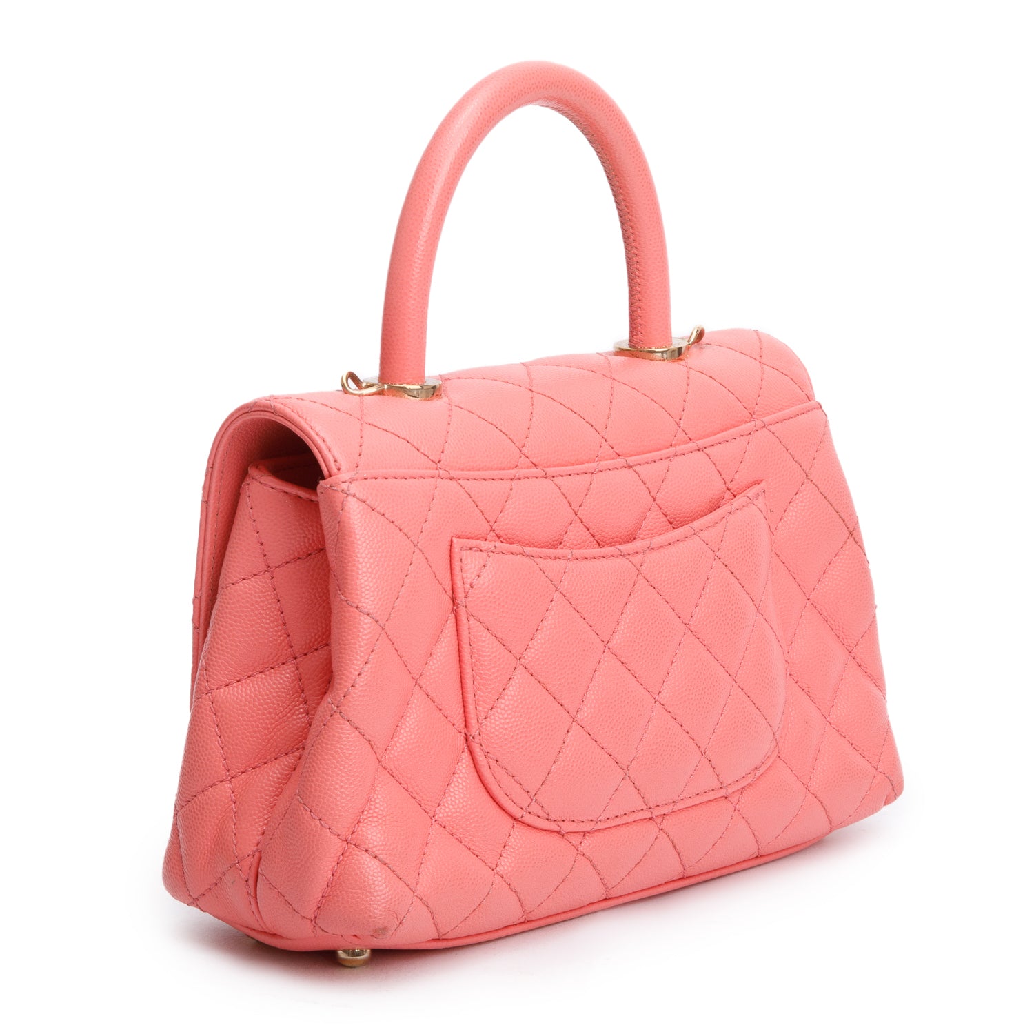 Chanel Pink Quilted Caviar Leather Small Coco Handle Bag w/ Strap