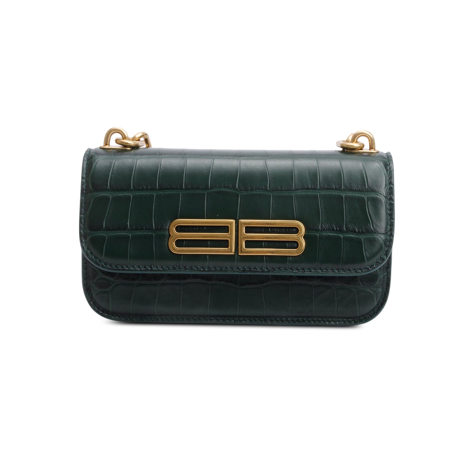 Balenciaga Green Croc-Embossed Leather XS Gossip Flap Bag
