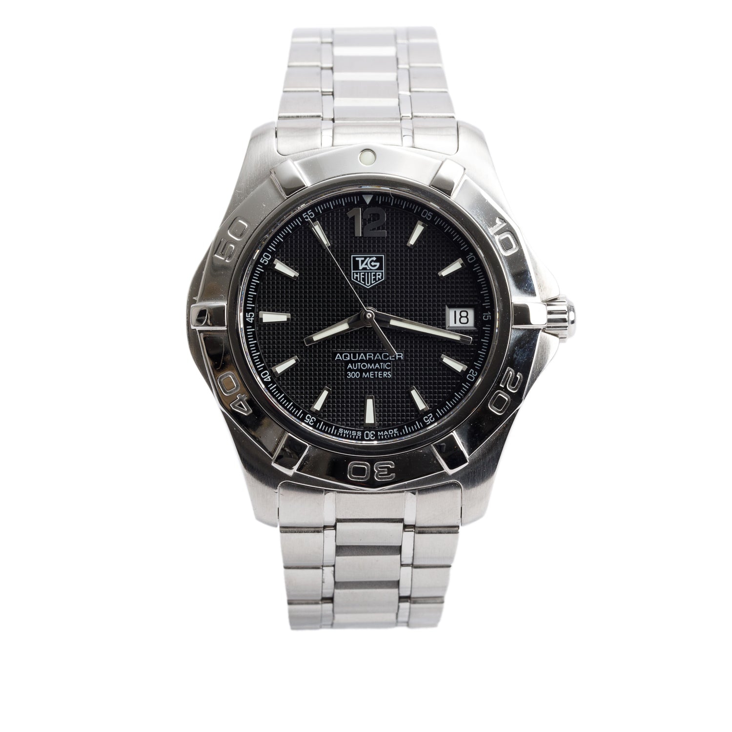 Tag Heuer Stainless Steel Aquaracer 38 MM Black Dial Automatic Watch WAF2110-0 w/ Box