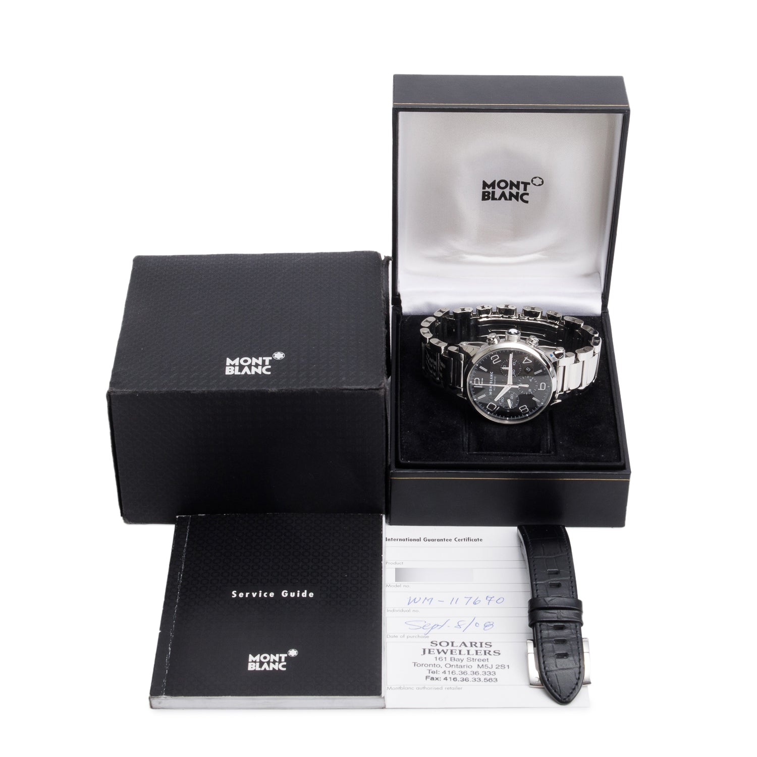 Montblanc Stainless Steel TimeWalker 43 MM Chronograph Automatic Watch Black Dial 7069 w/ Box, Papers & Extra Strap