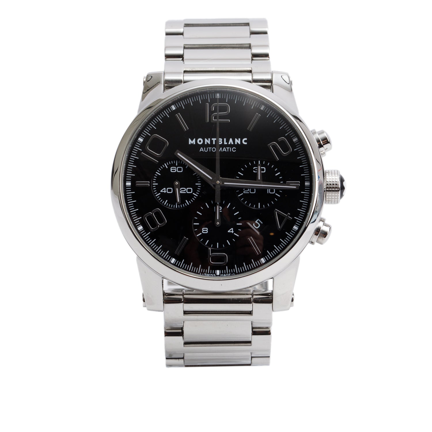 Montblanc Stainless Steel TimeWalker 43 MM Chronograph Automatic Watch Black Dial 7069 w/ Box, Papers & Extra Strap