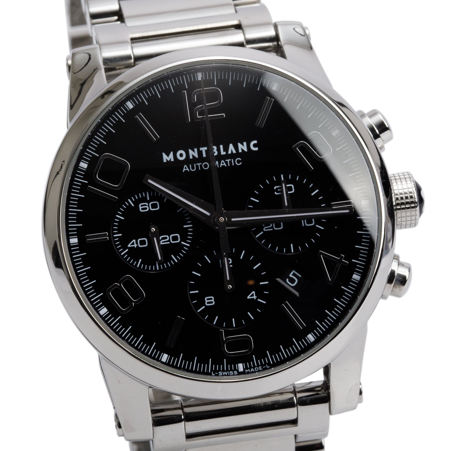 Montblanc Stainless Steel TimeWalker 43 MM Chronograph Automatic Watch Black Dial 7069 w/ Box, Papers & Extra Strap