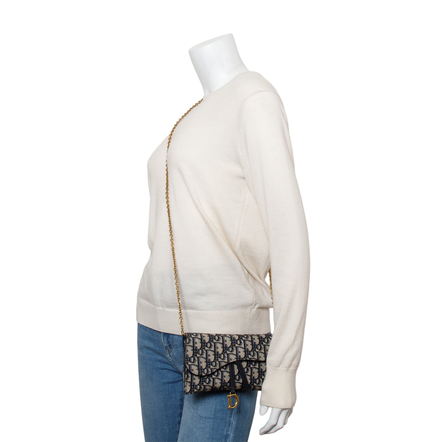 Christian Dior Oblique Jacquard Saddle Pouch with Chain w/ Box, Receipt, Strap & Pouch