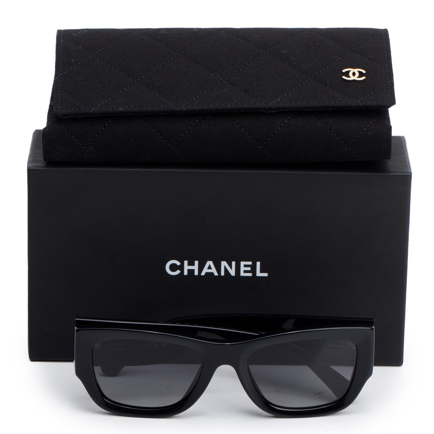 Chanel 5507-A Black Acetate Rectangle Polarized Sunglasses 5507-A w/ Box & Receipt