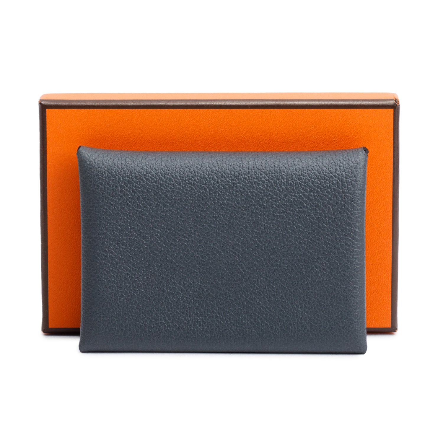 Hermes 2024 Gris Misty Evercolor Calfskin Calvi Duo Compact Verso Card Holder w/ Box