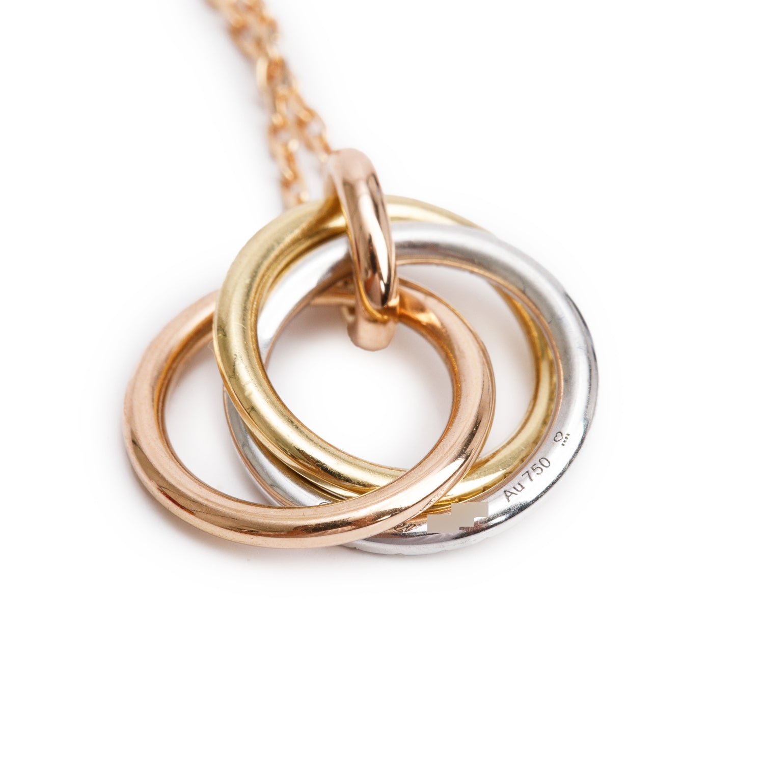 Cartier 18k Yellow, White & Rose Gold Half Paved Diamond Trinity Pendant Necklace, Small Model w/ Box