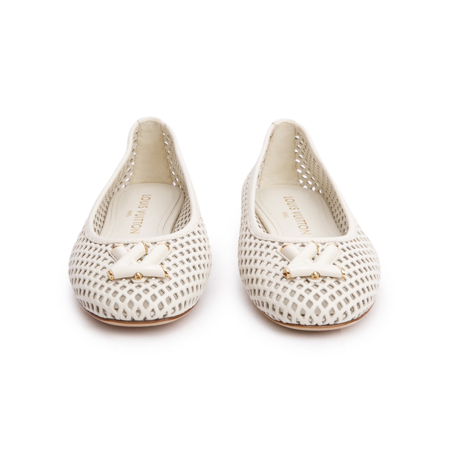 Louis Vuitton White Perforated Calf Leather Shake Flat Ballerina Shoes, Size 37 w/ Box