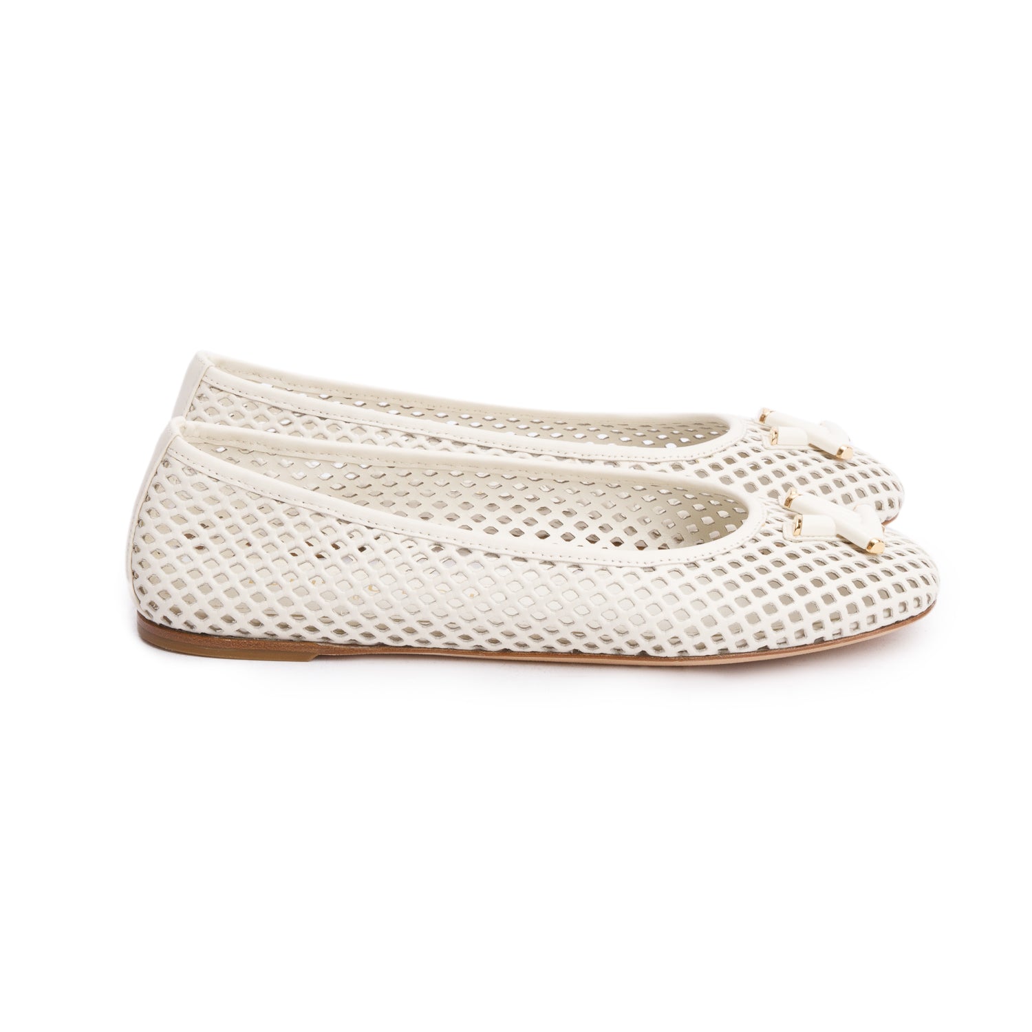Louis Vuitton White Perforated Calf Leather Shake Flat Ballerina Shoes, Size 37 w/ Box