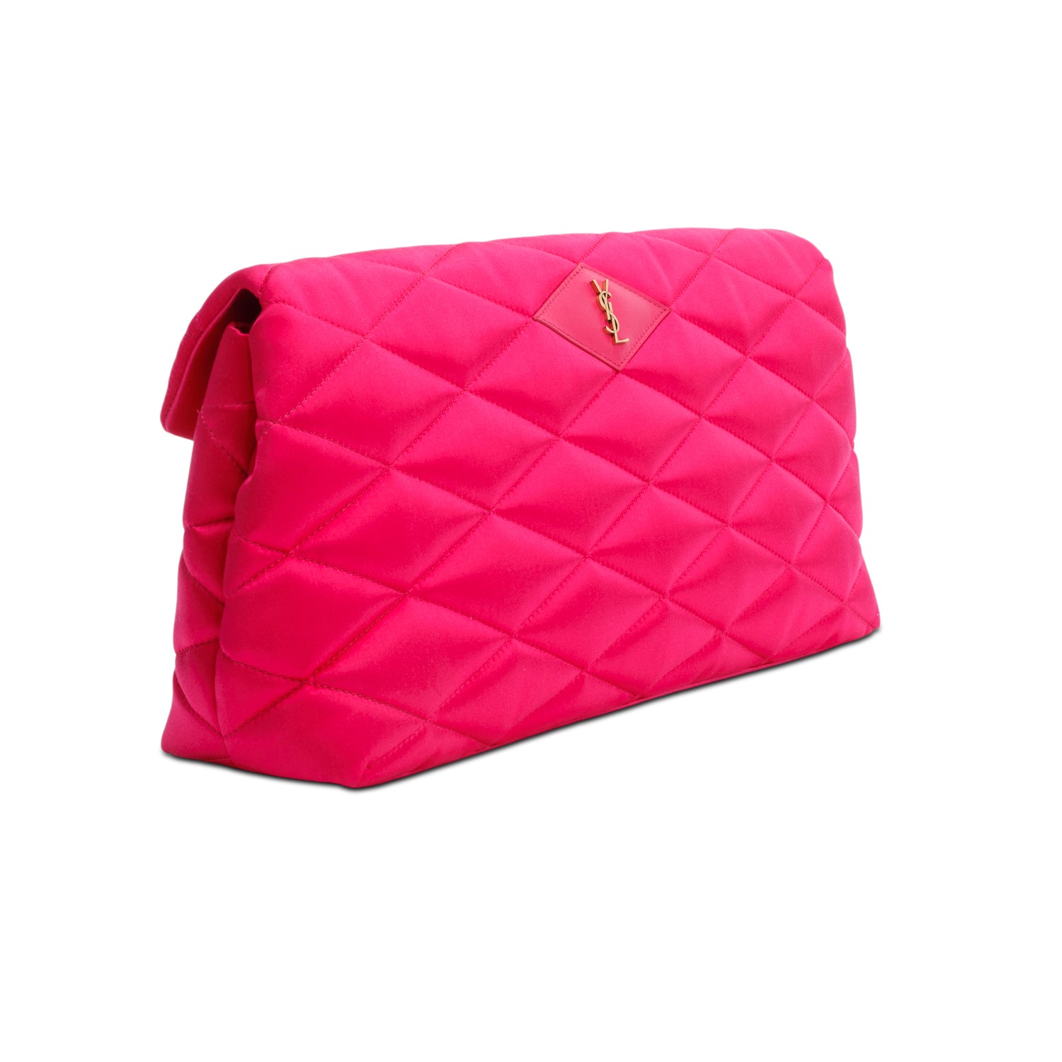 Saint Laurent 2022 Pink Quilted Satin Puffer Sade Clutch