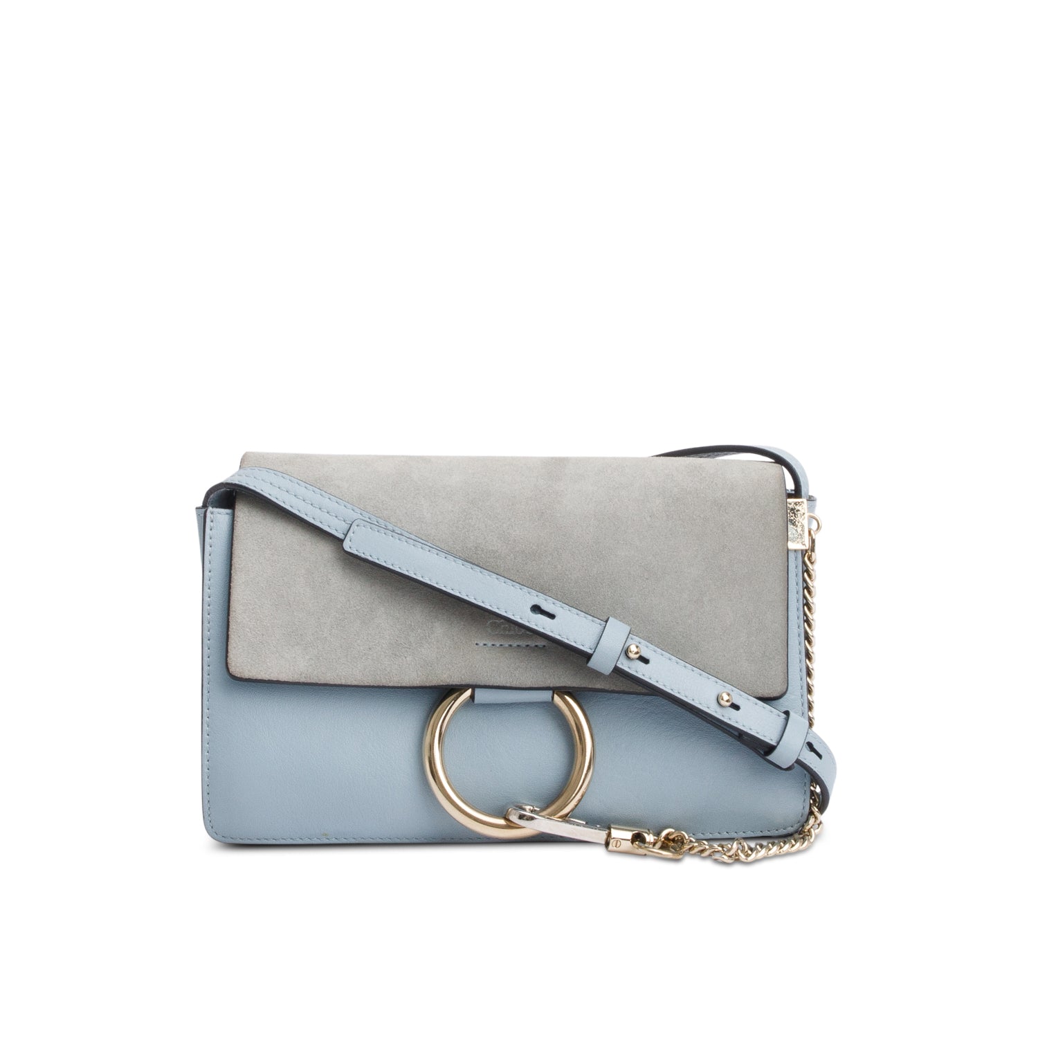 Chloe Blue Suede & Calfskin Leather Small Faye Shoulder Bag