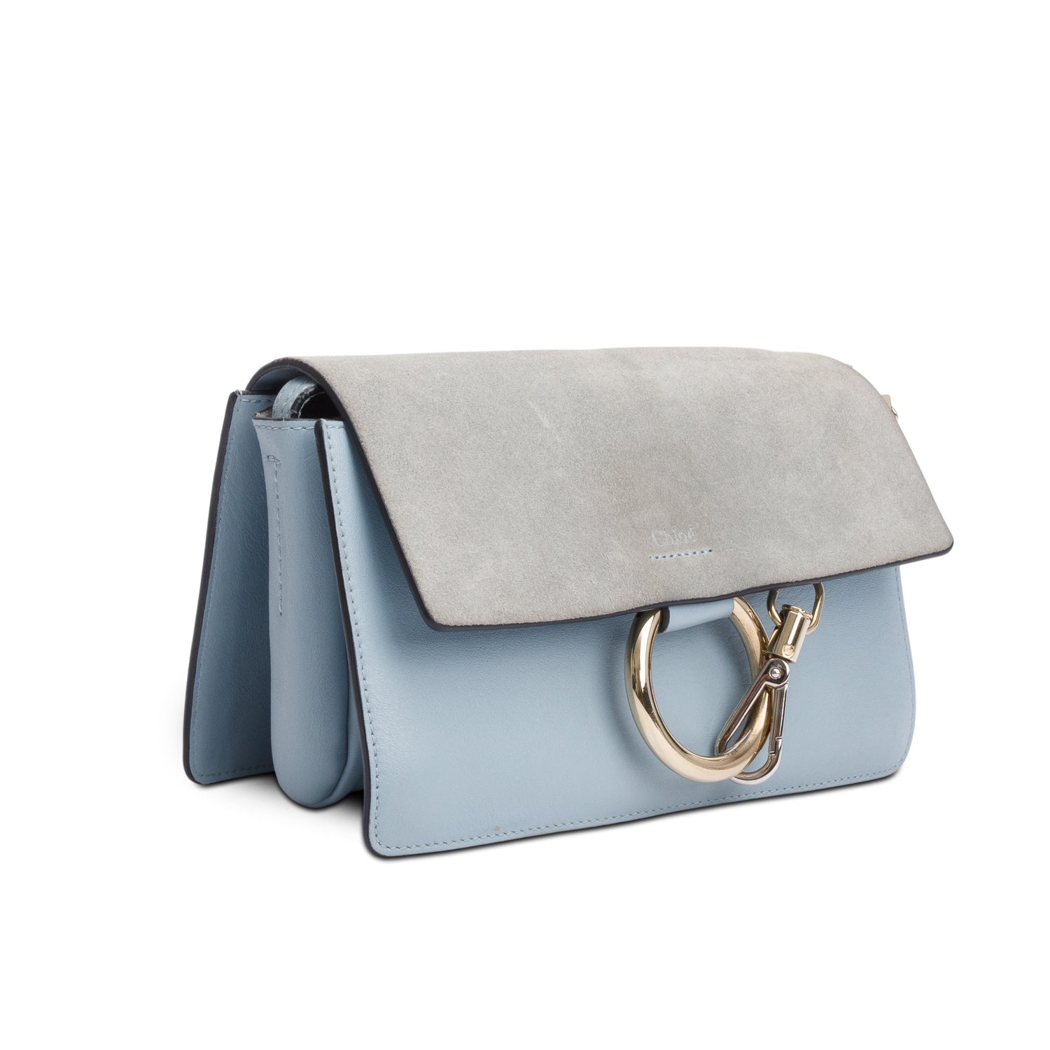 Chloe Blue Suede & Calfskin Leather Small Faye Shoulder Bag