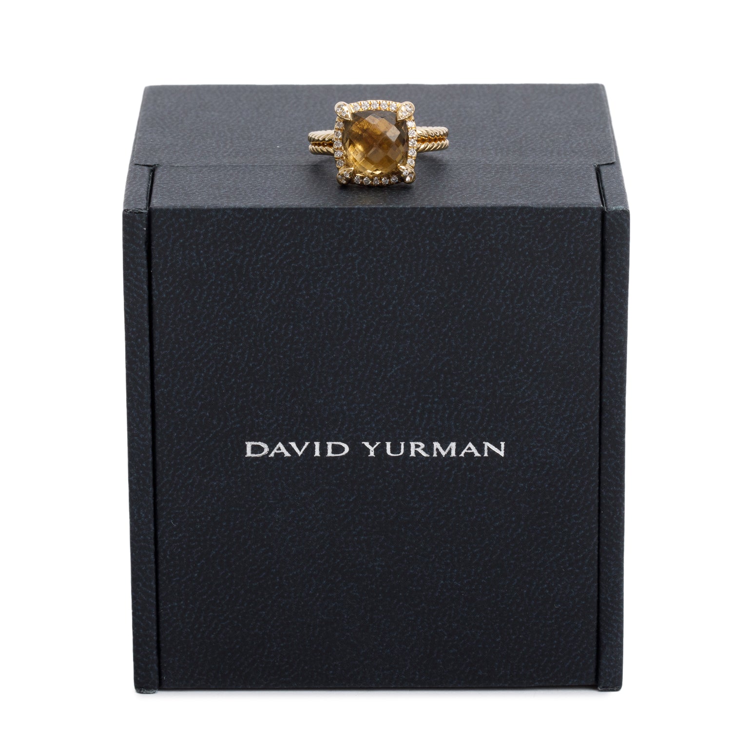 David Yurman 18k Yellow Gold Champagne Citrine & Diamond Chatelaine Ring, Size 5 w/ Box